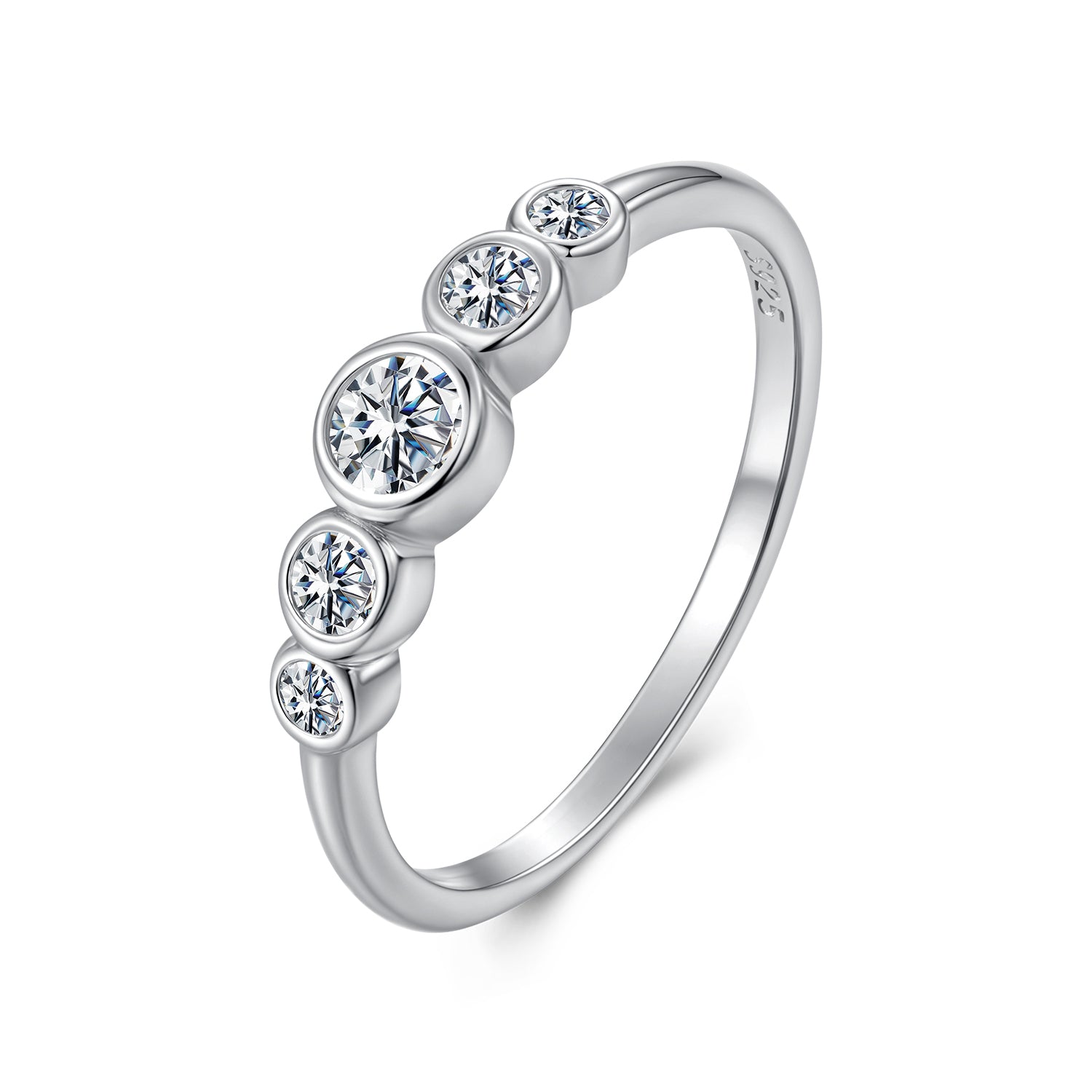 Five-Stone Bezel-Set Moissanite Ring | Sterling Silver