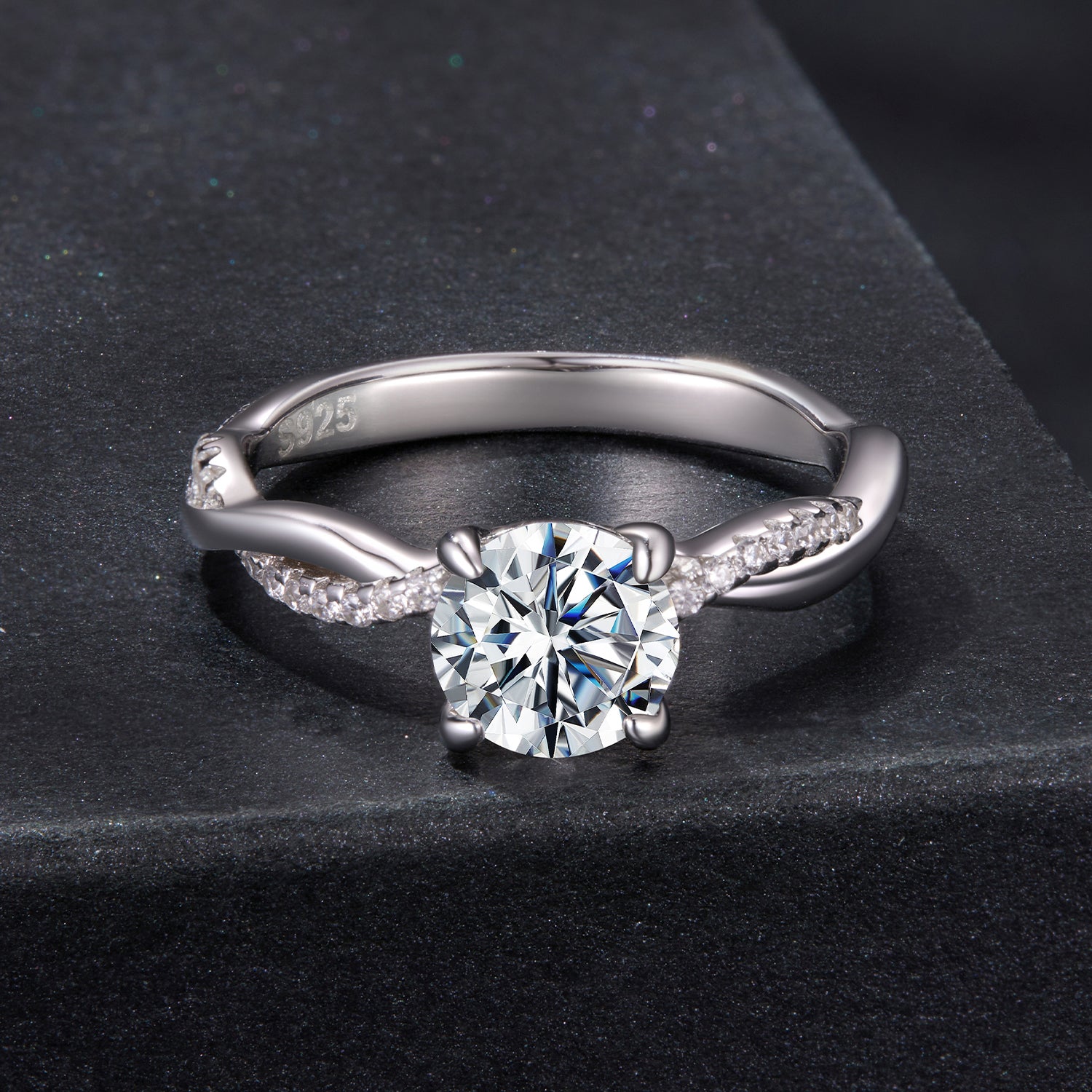 Twisted Pavé Moissanite Engagement Ring | Sterling Silver