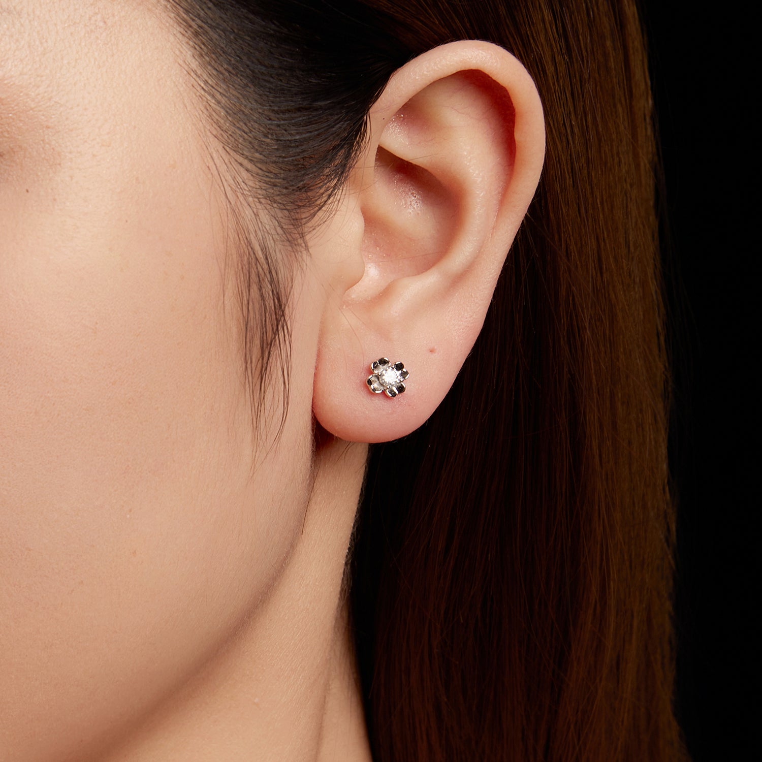 Four-Petal Flower Moissanite Stud Earrings | Sterling Silver