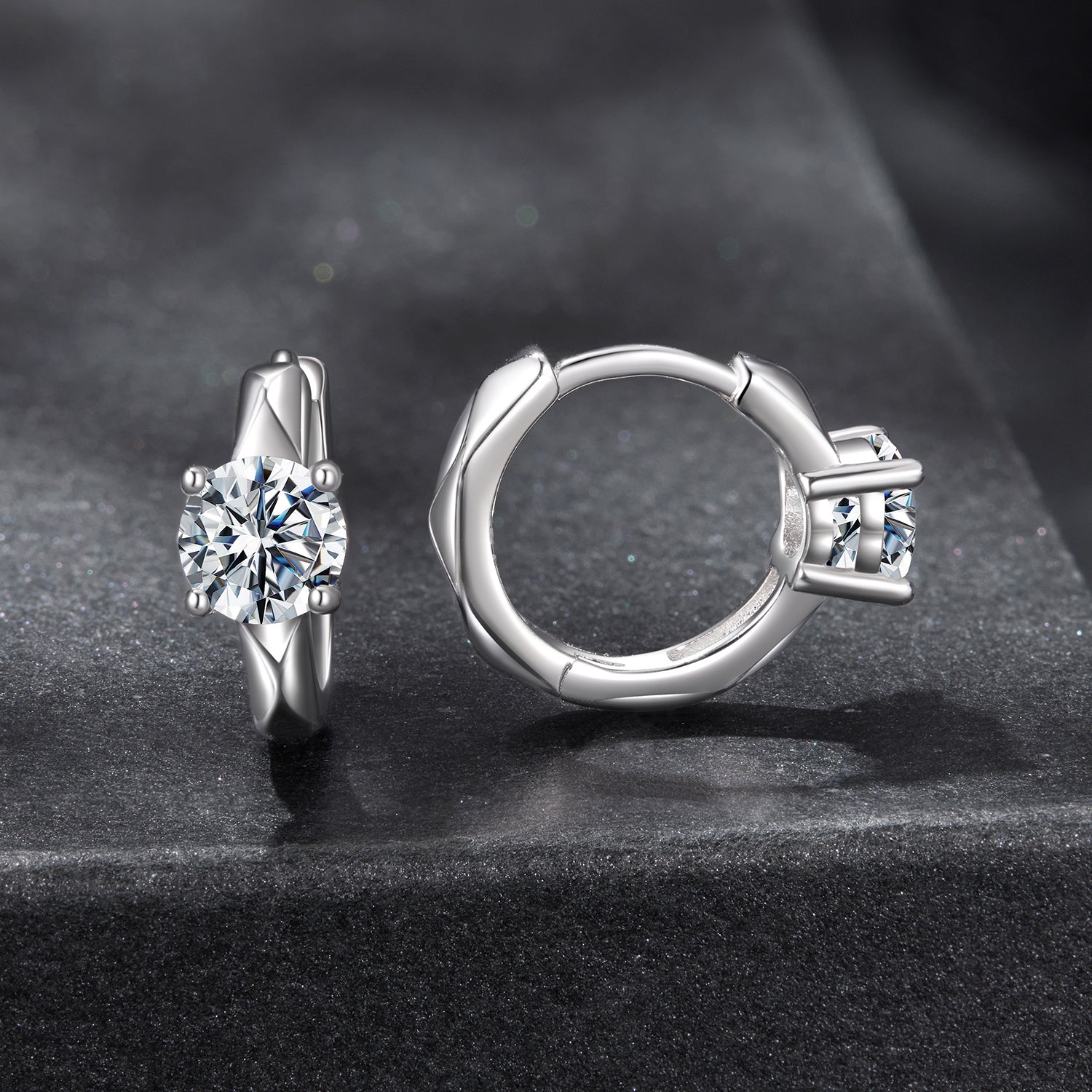 Classic Moissanite Huggie Hoop Earrings | Sterling Silver