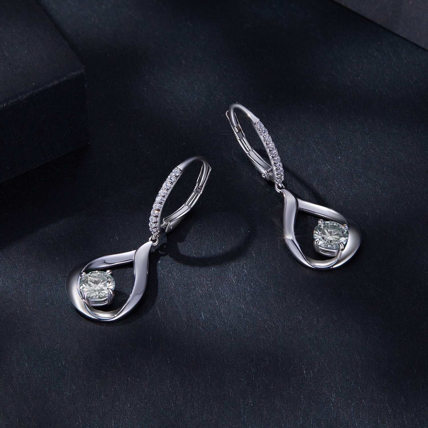 Eternal Teardrop Dancing Moissanite Drop Earrings | Leverback in Sterling Silver