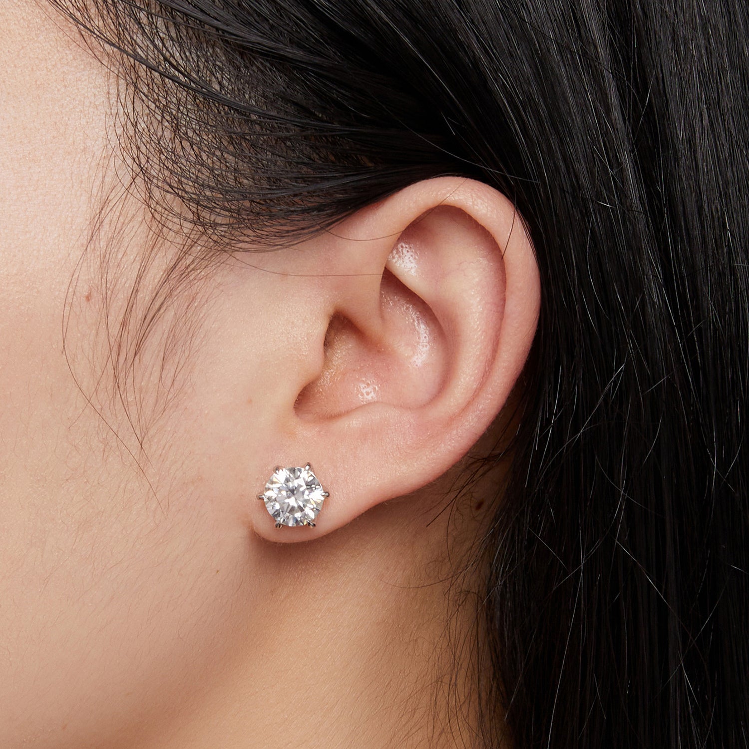 Classic Moissanite Stud Earrings | Six-Prong Screw-Back in Sterling Silver