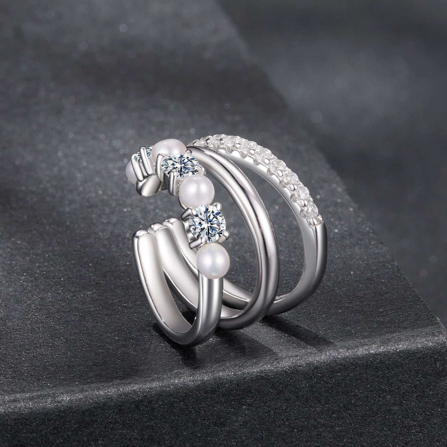 Pearl & Moissanite Ear Cuff | No Piercing Sterling Silver