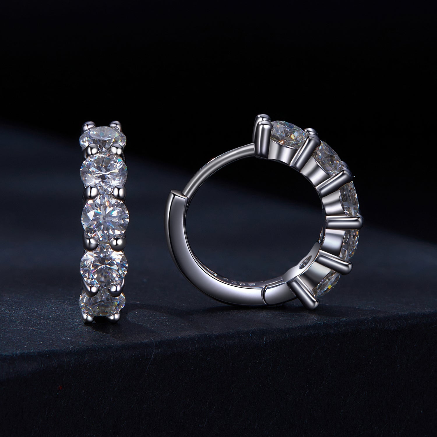 Sparkling Five-Stone Moissanite Hoop Earrings | Hinged Hoops in Sterling Silver