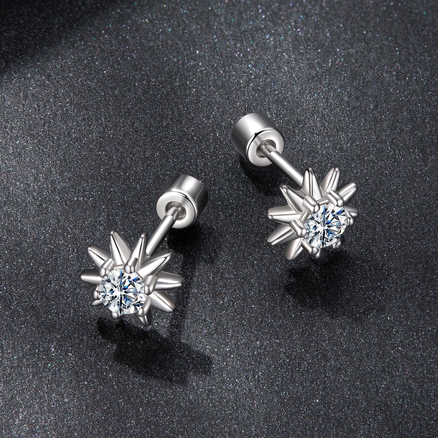 Sun Moissanite Stud Earrings | Sterling Silver
