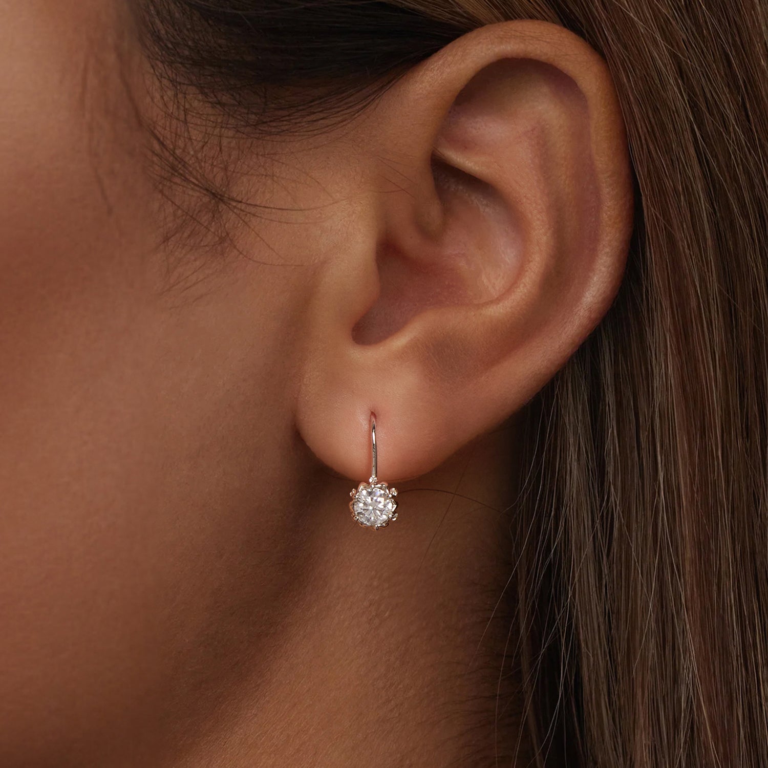 Blooming Bud Moissanite Earrings | Lever-Back in Sterling Silver