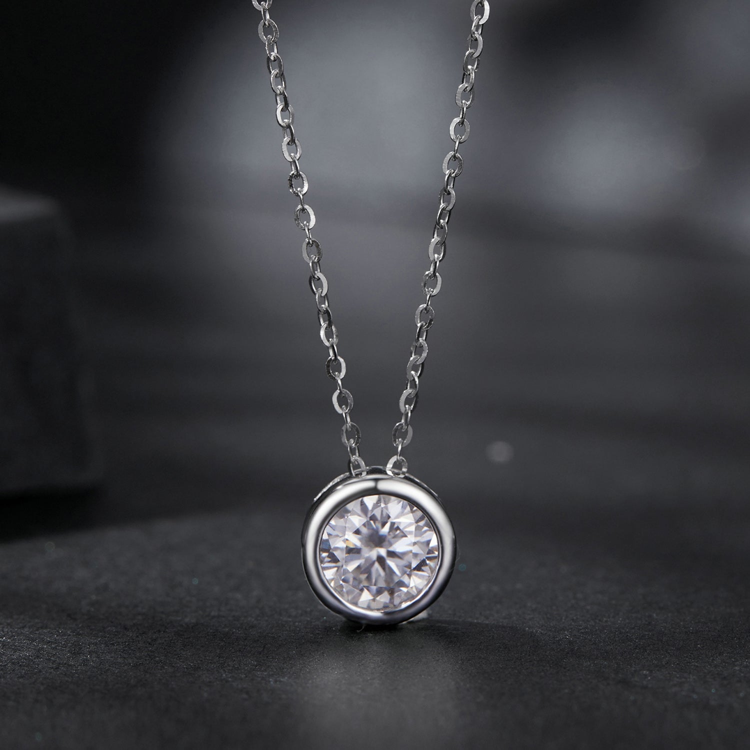 Bezel-Set Moissanite Pendant Necklace | Sterling Silver