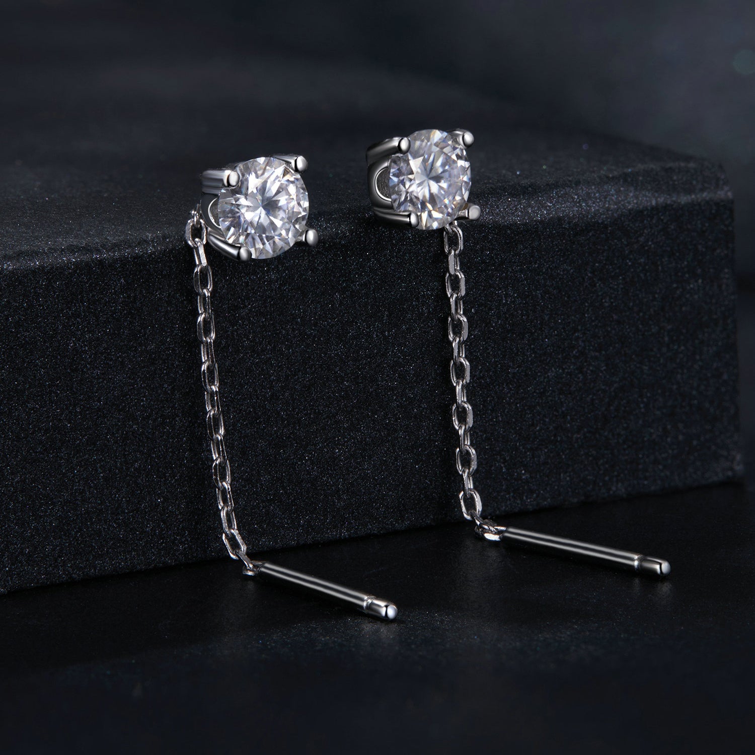 Round Moissanite Threader Earrings | Sterling Silver
