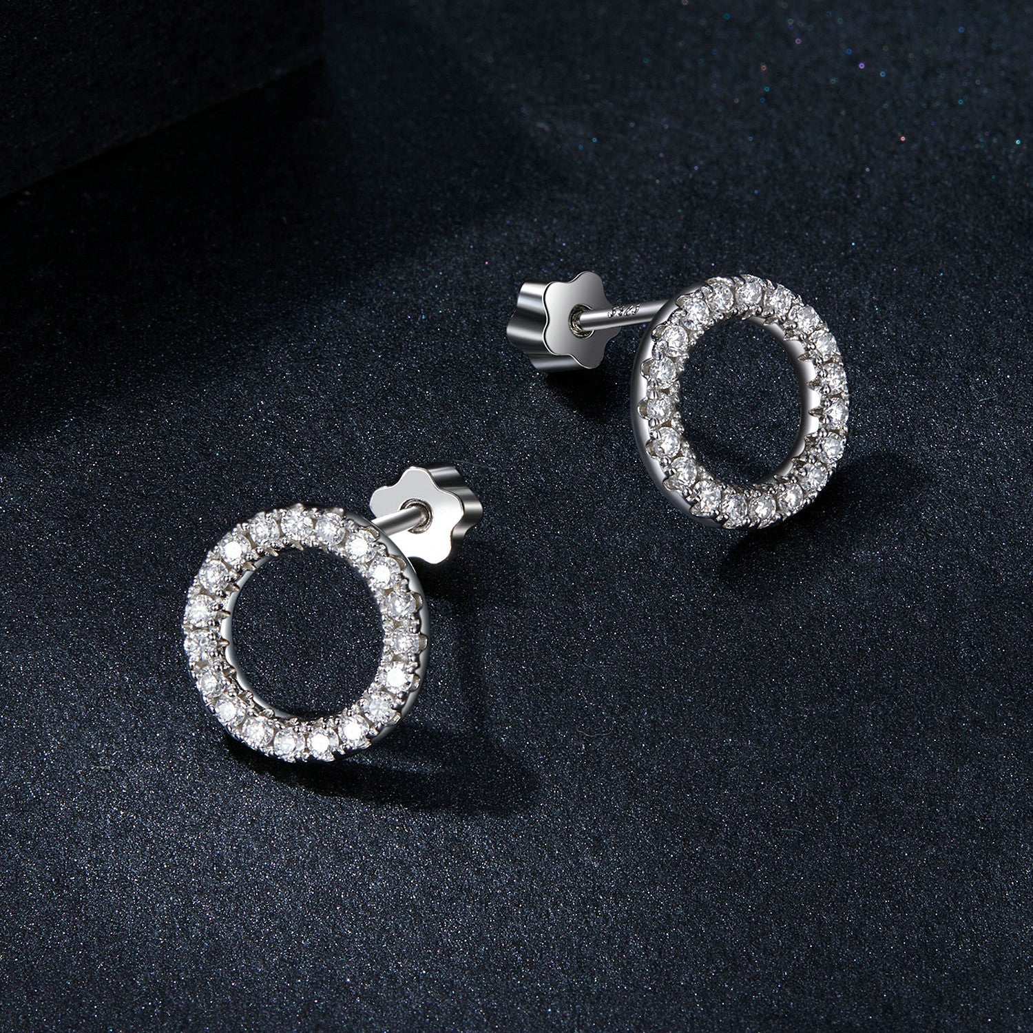 Pavé Circle Moissanite Stud Earrings | Screw-Back in Sterling Silver