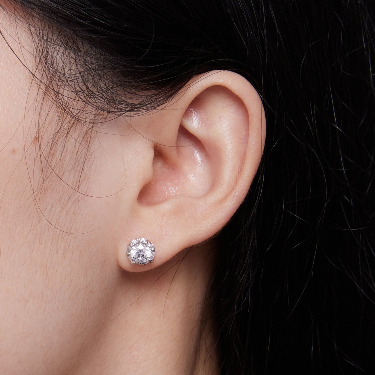 Sparkling Halo Moissanite Stud Earrings | S925 Sterling Silver Screw-Back Studs