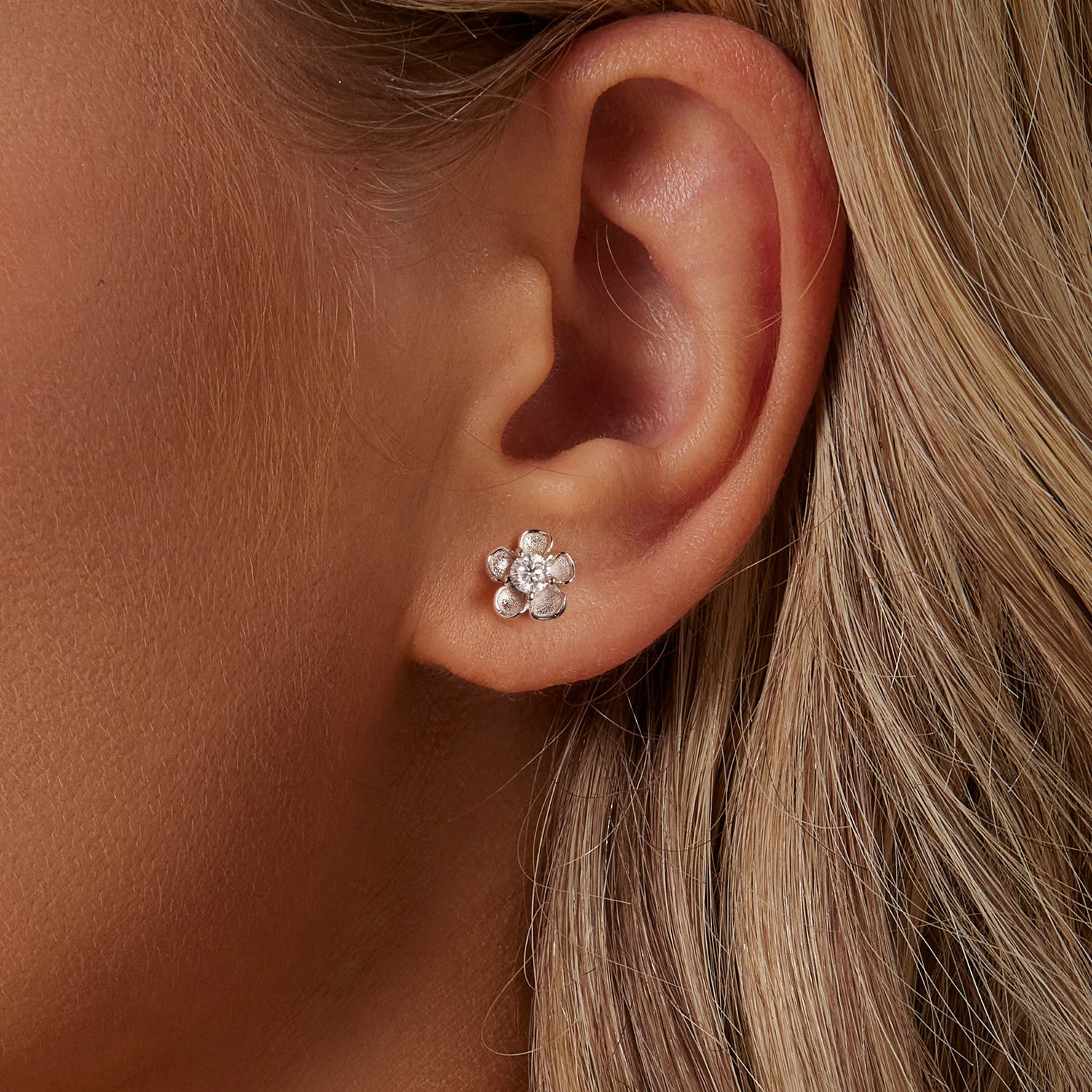 Cherry Blossom Moissanite Stud Earrings | Sterling Silver