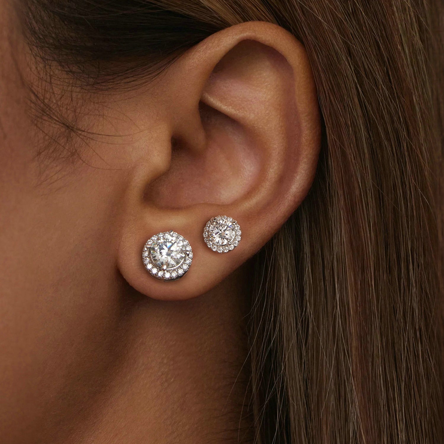 Halo Moissanite Stud Earrings | Sterling Silver