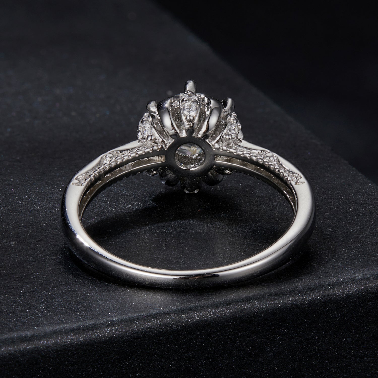 Blooming Bud Moissanite Ring | Pavé Band in Sterling Silver