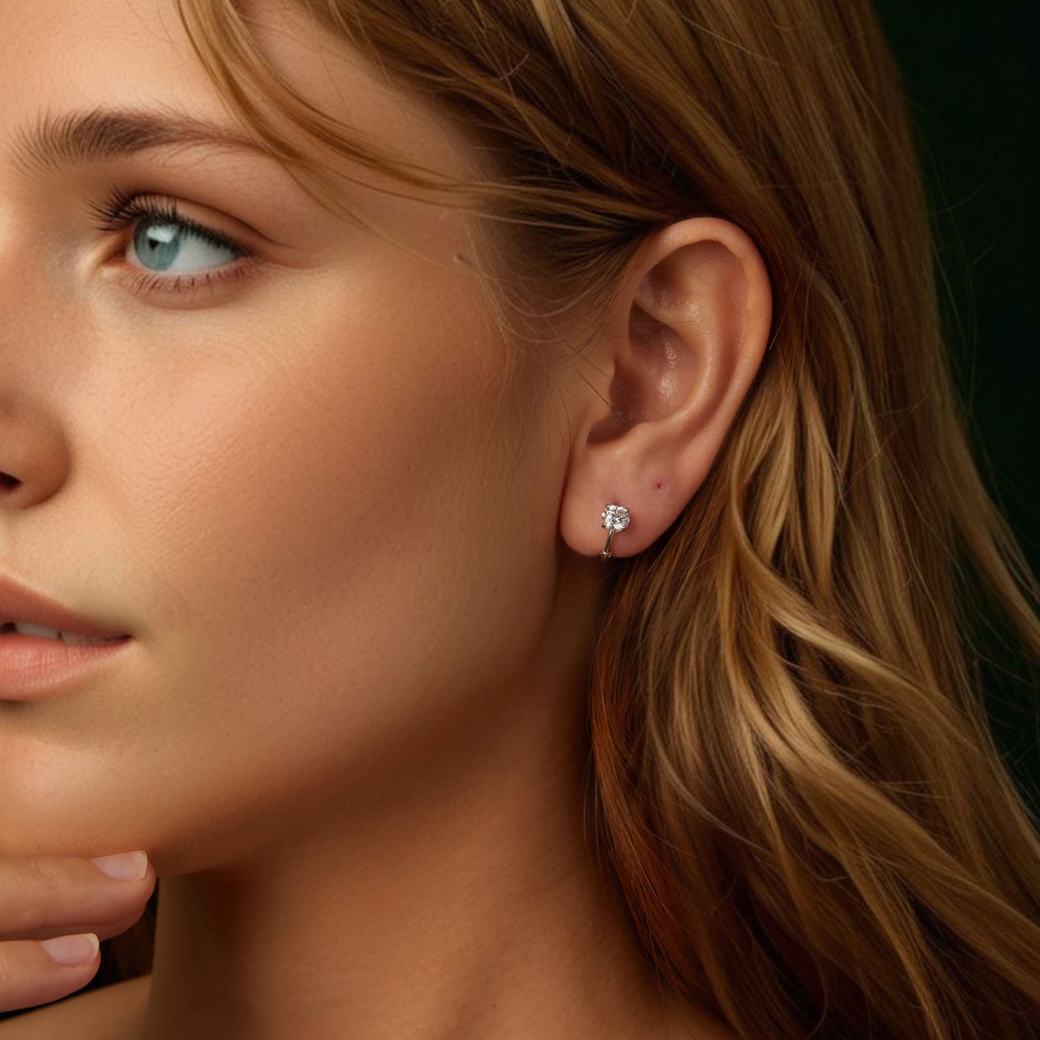 Four-Prong Solitaire Moissanite Huggie Earrings | Sterling Silver