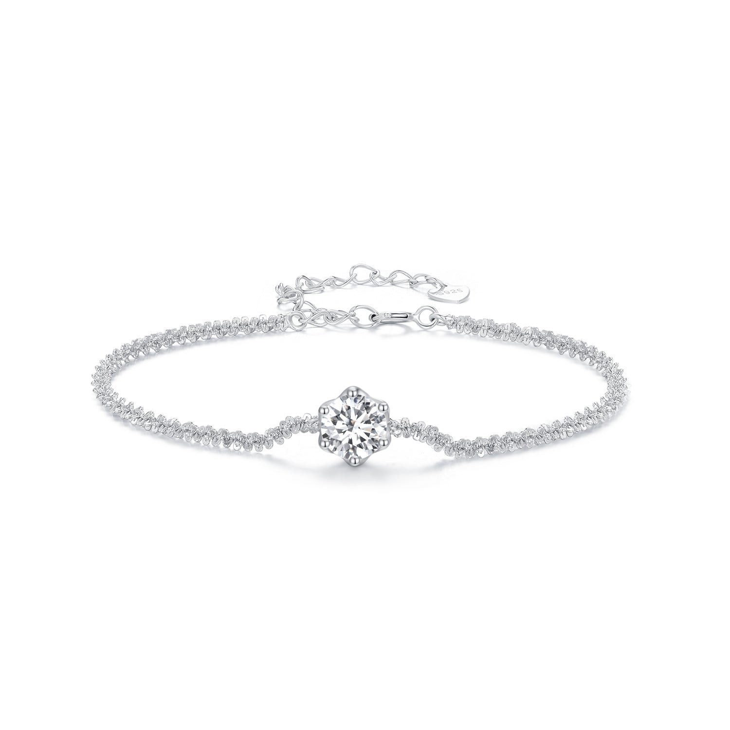 Sparkling Solitaire Moissanite Chain Bracelet | Adjustable in Sterling Silver