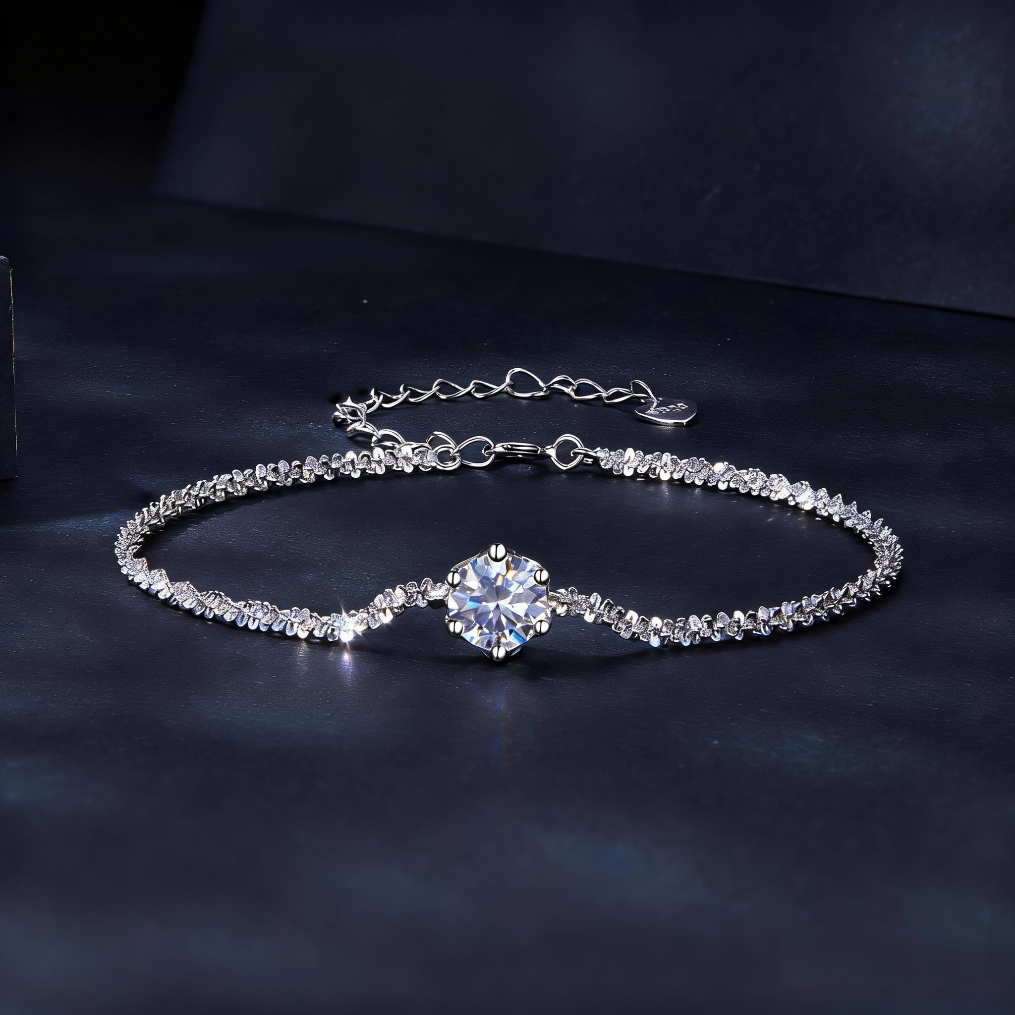 Sparkling Solitaire Moissanite Chain Bracelet | Adjustable in Sterling Silver