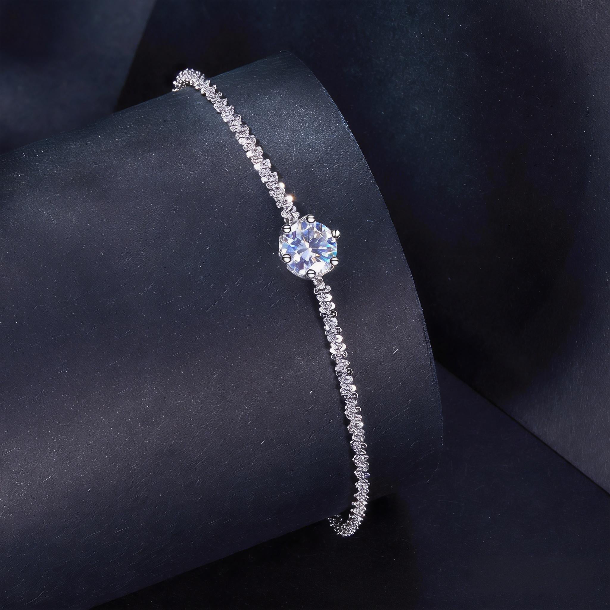 Sparkling Solitaire Moissanite Chain Bracelet | Adjustable in Sterling Silver