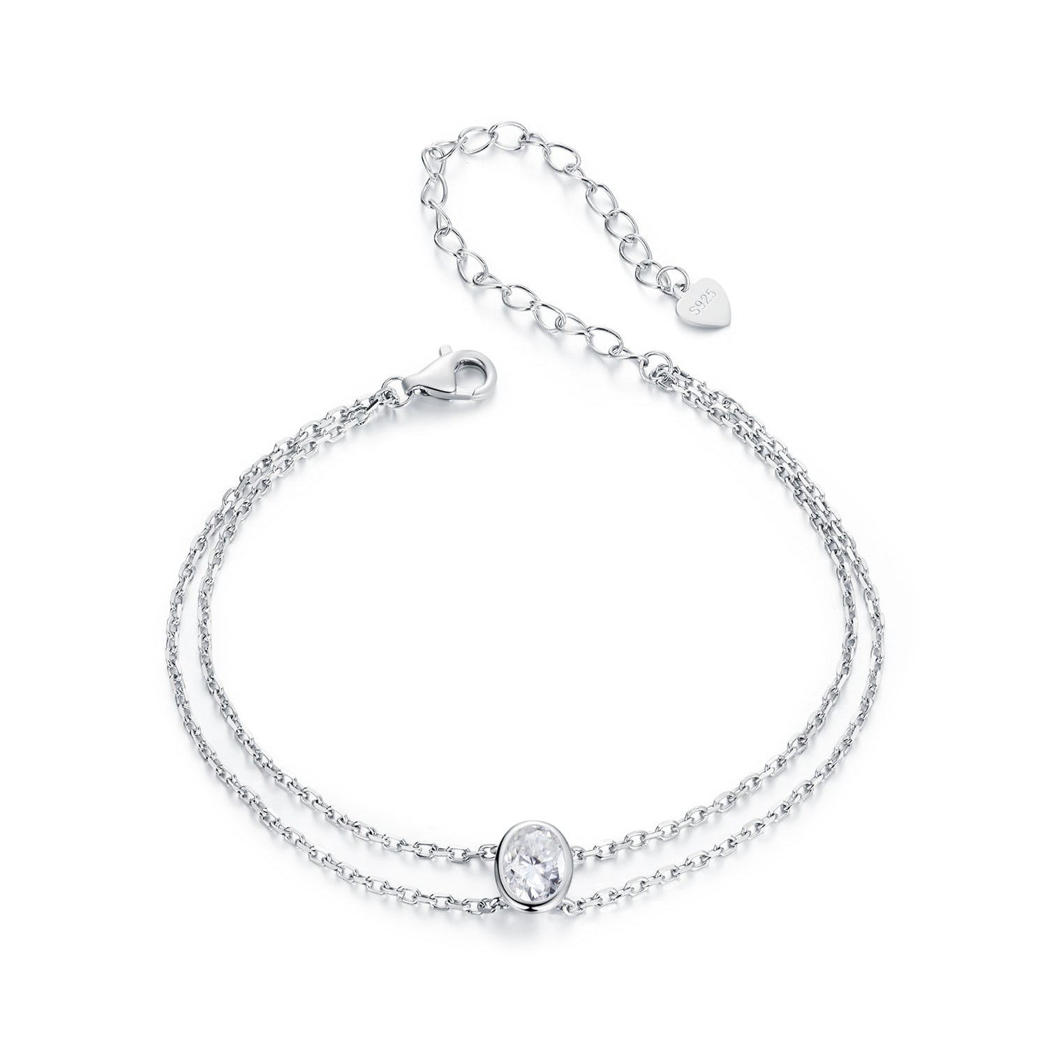 Double-Chain Oval Moissanite Bracelet | Sterling Silver