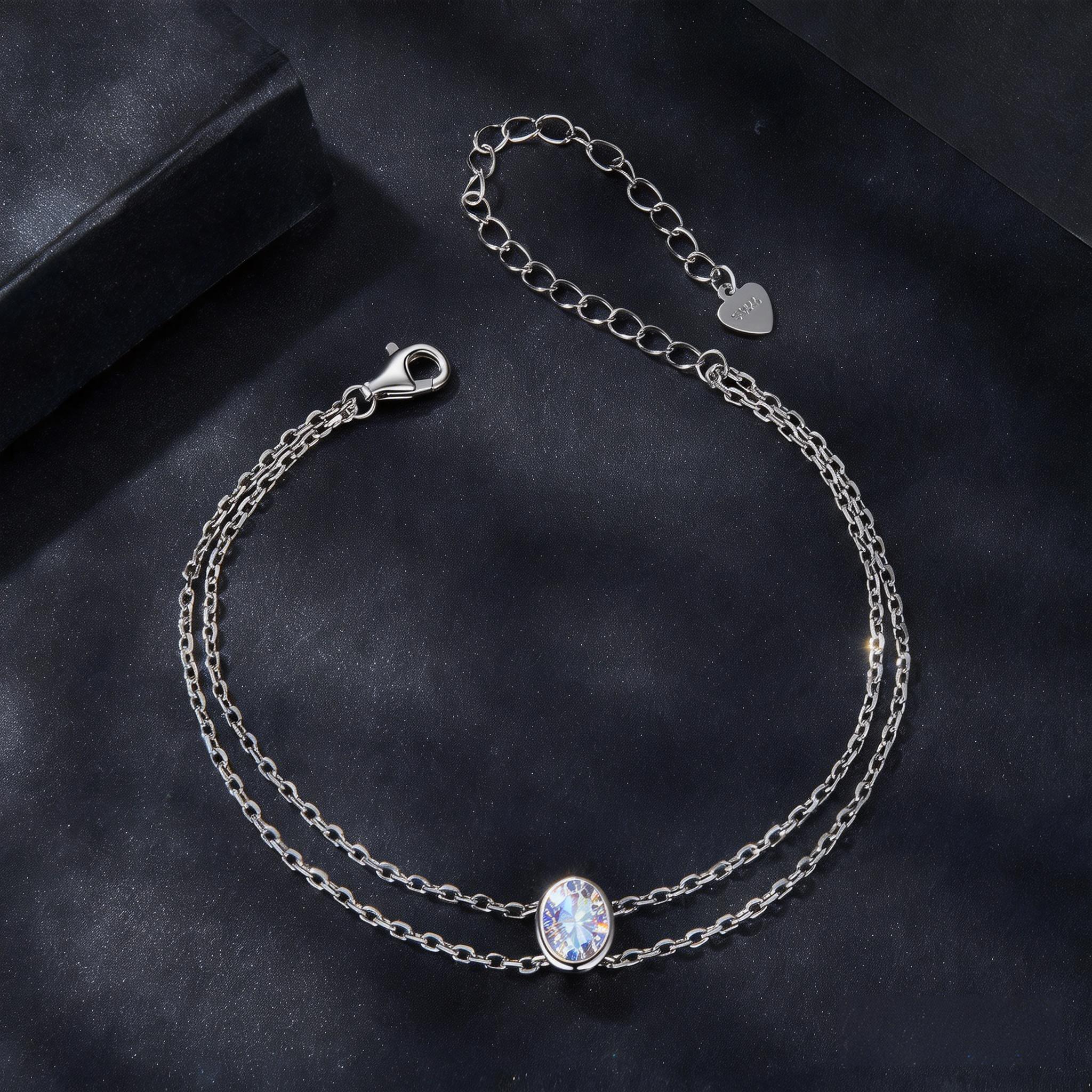 Double-Chain Oval Moissanite Bracelet | Sterling Silver