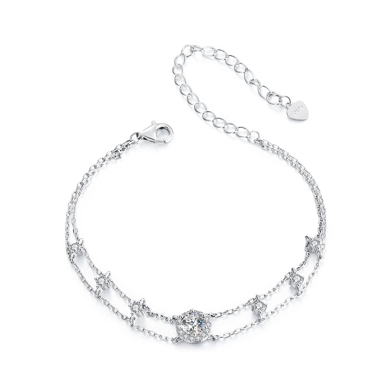 Sparkling Double Layer Moissanite Bracelet | S925 Sterling Silver Layered Station Chain