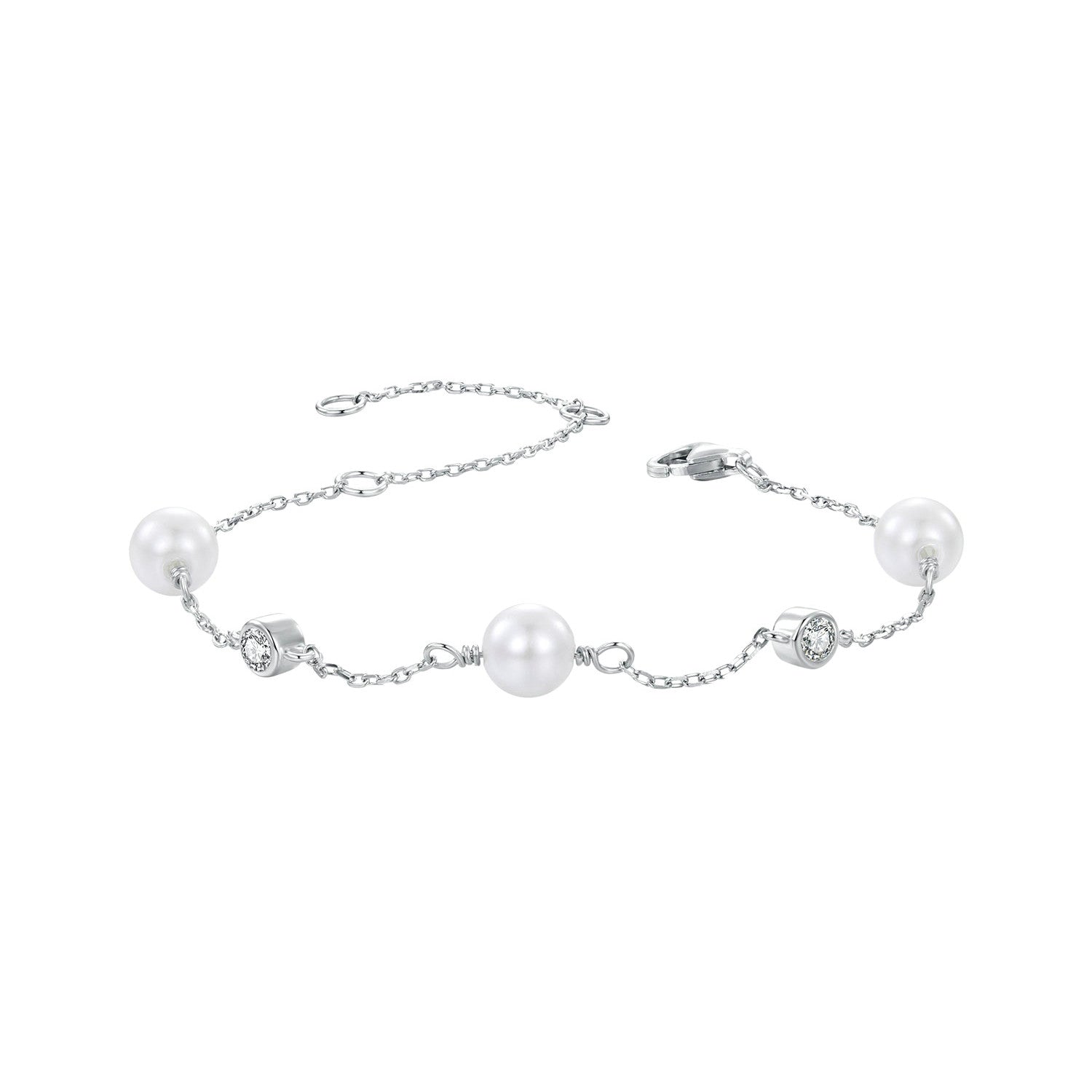 Pearl & Moissanite Station Bracelet | Sterling Silver
