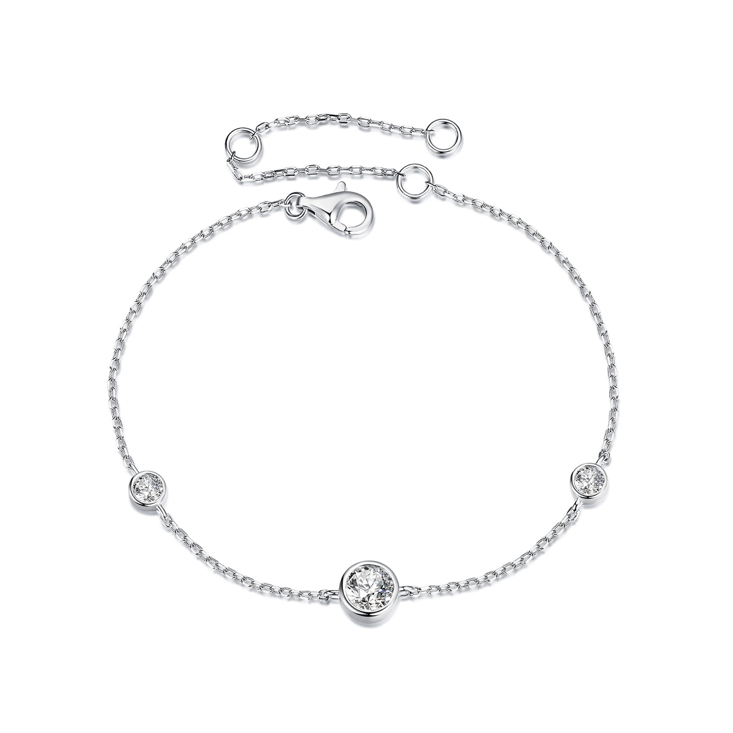 Three-Stone Moissanite Bracelet | Bezel-Set in Sterling Silver