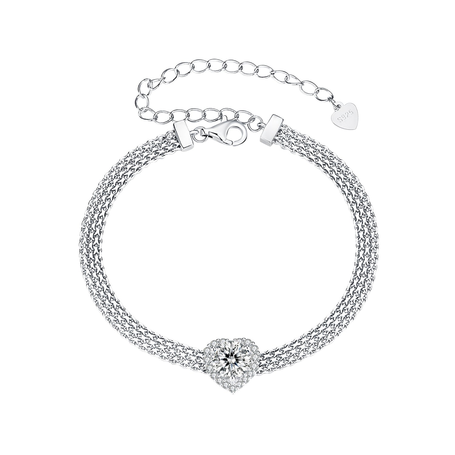 Heart Moissanite Braided Bracelet | 1 Carat in Sterling Silver