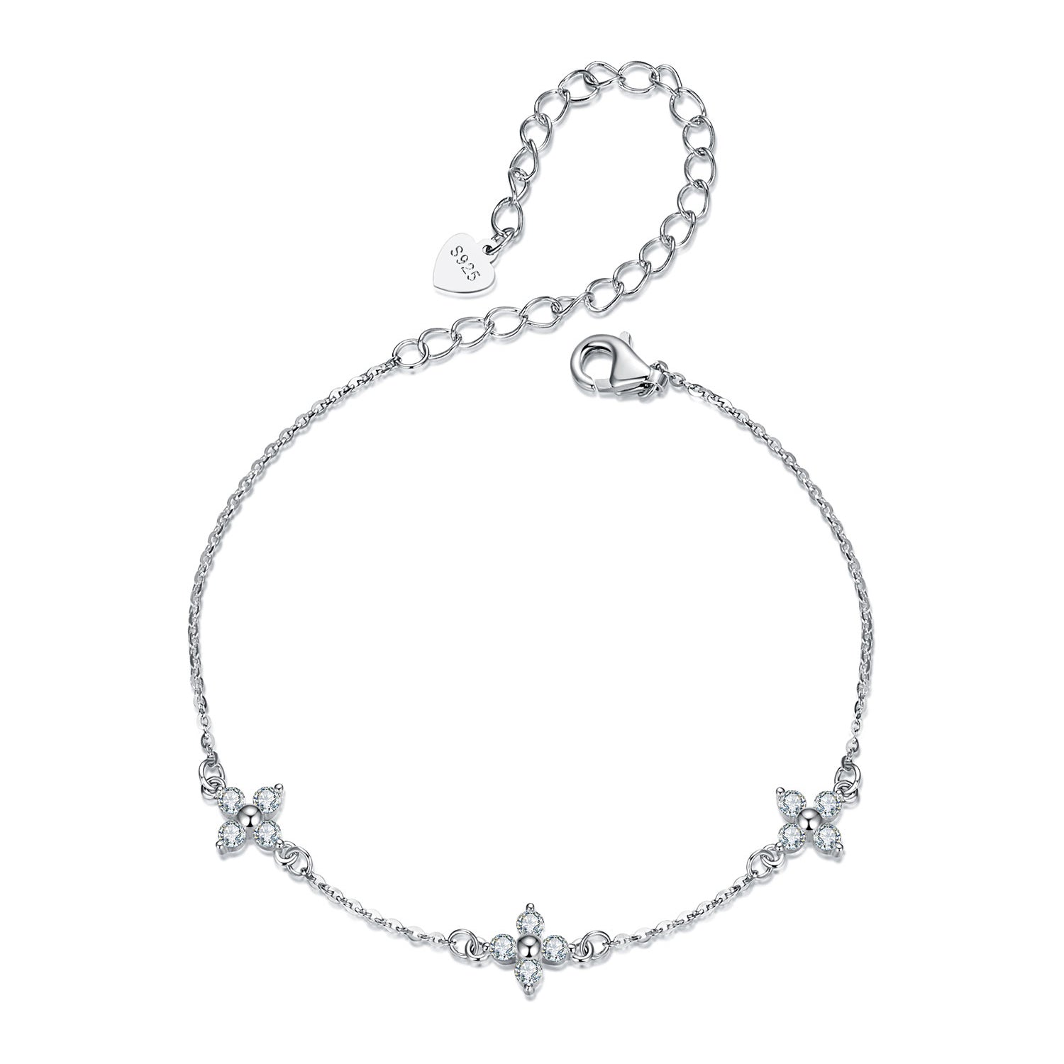 Triple Four-Petal Flower Moissanite Bracelet | Sterling Silver