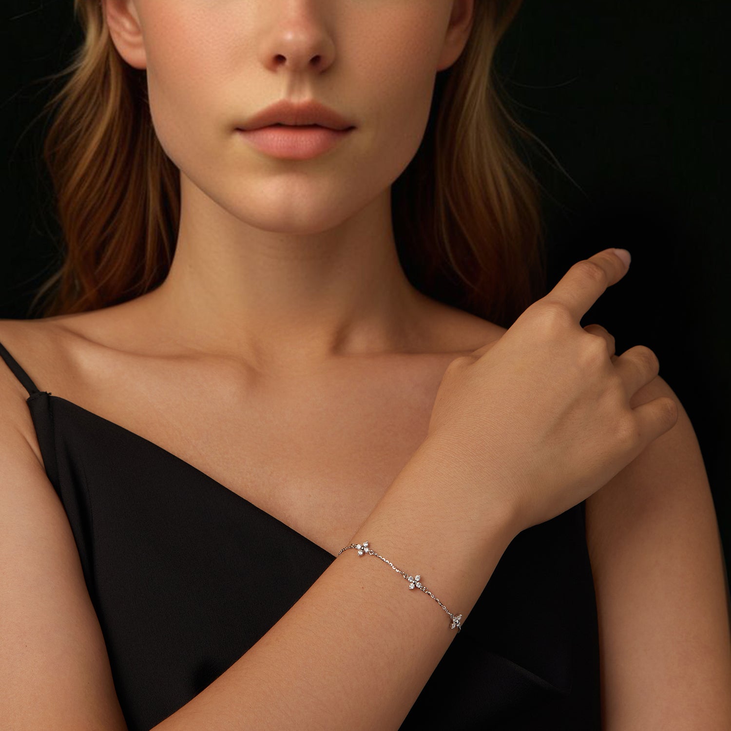 Triple Four-Petal Flower Moissanite Bracelet | Sterling Silver