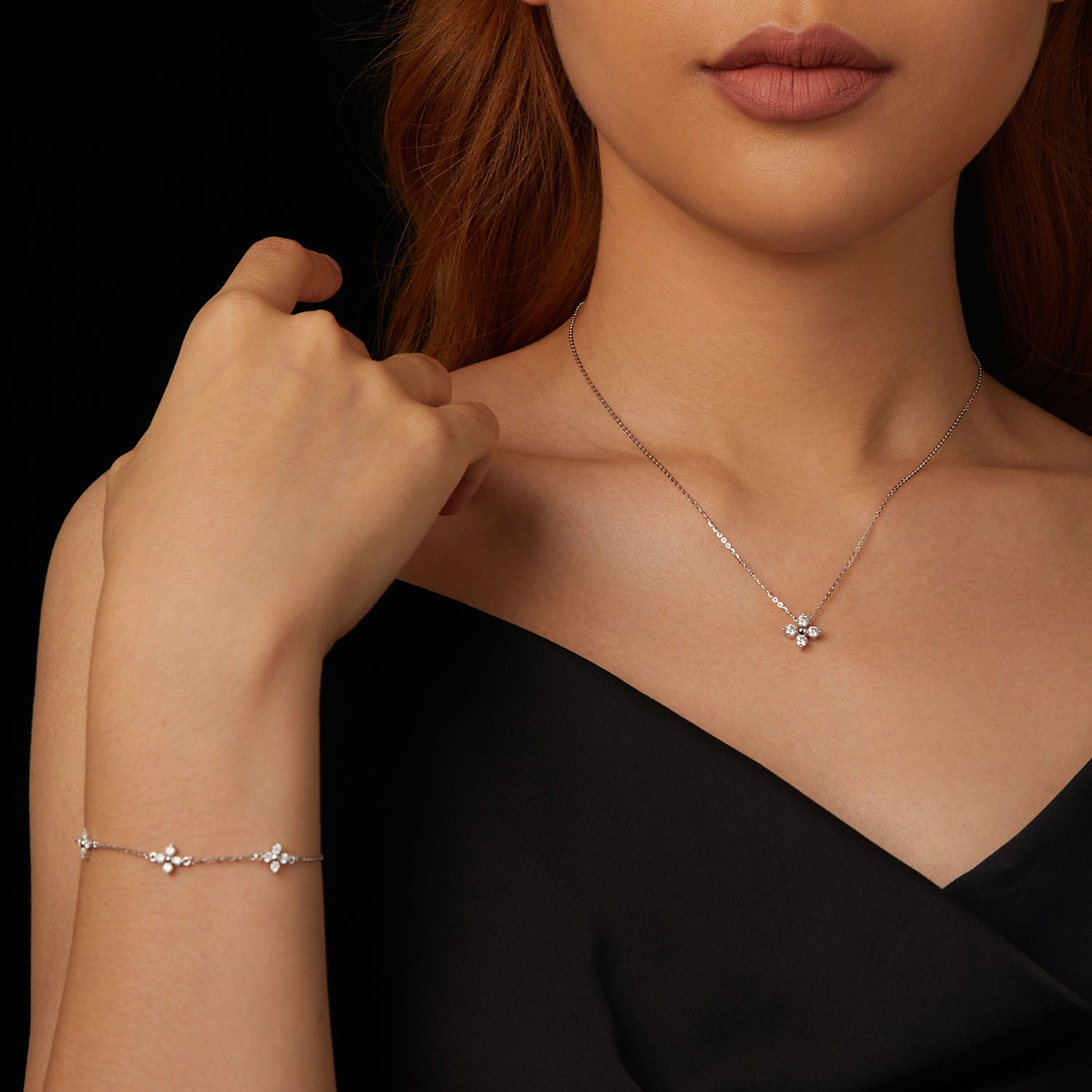 Cross Flower Pearl & Moissanite Necklace | Sterling Silver