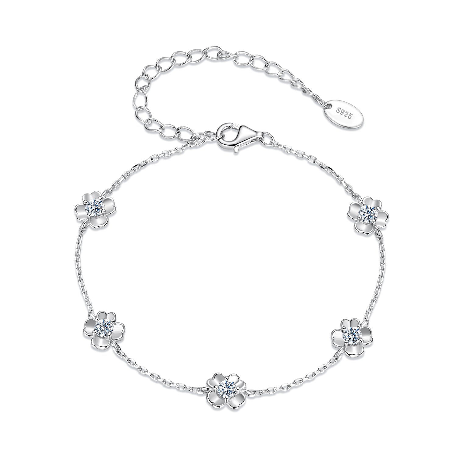 Four-Petal Flower Moissanite Station Bracelet | Sterling Silver
