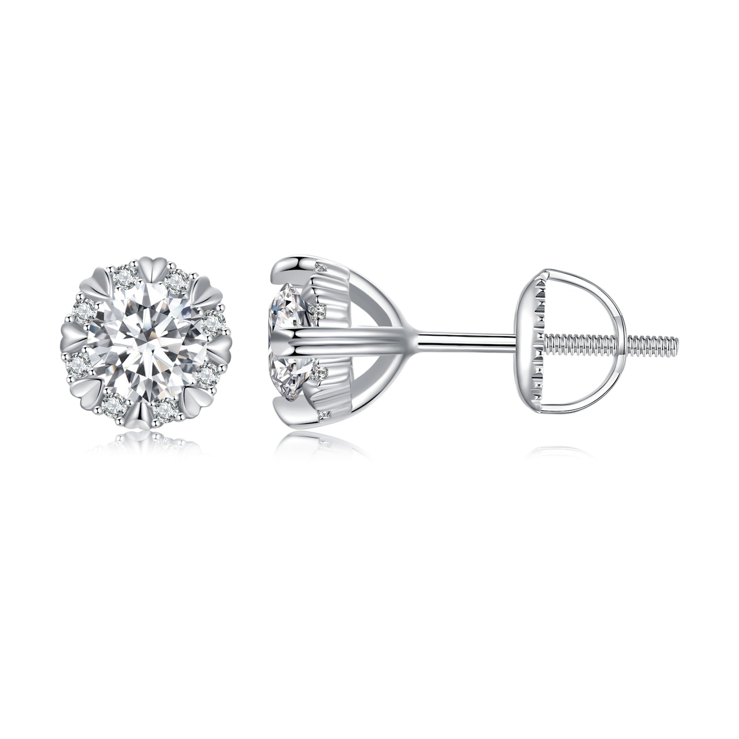 Sparkling Halo Moissanite Stud Earrings | S925 Sterling Silver Screw-Back Studs