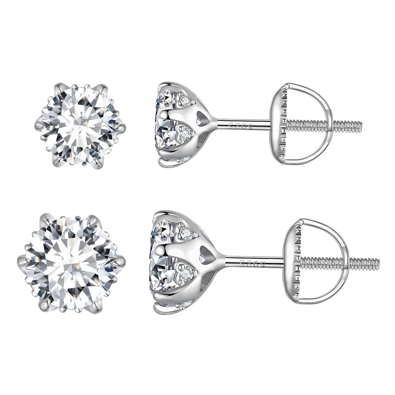 Classic Moissanite Stud Earrings | Six-Prong Setting in Sterling Silver