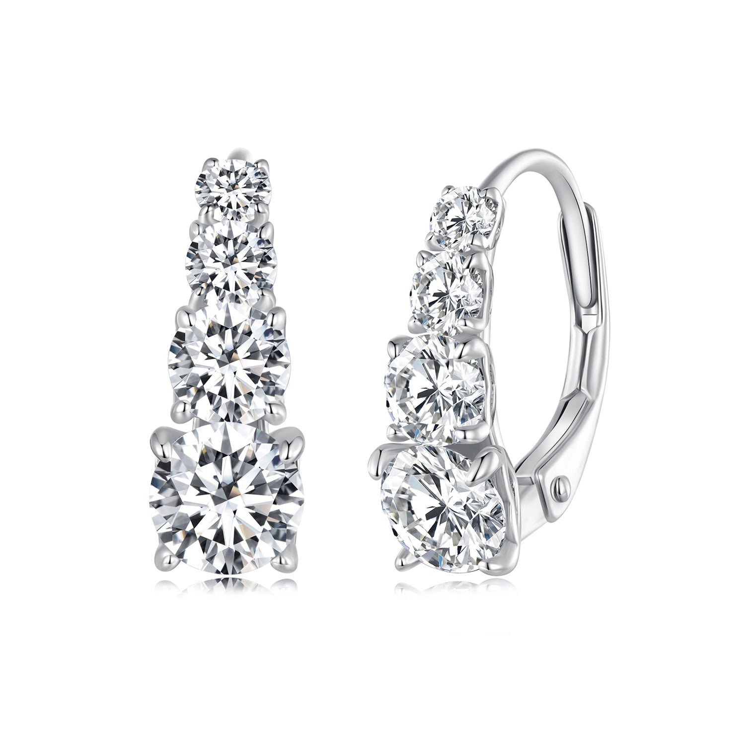 Graduated Four-Stone Moissanite Leverback Earrings | Delicate Gem Jewelry in Sterling Silver