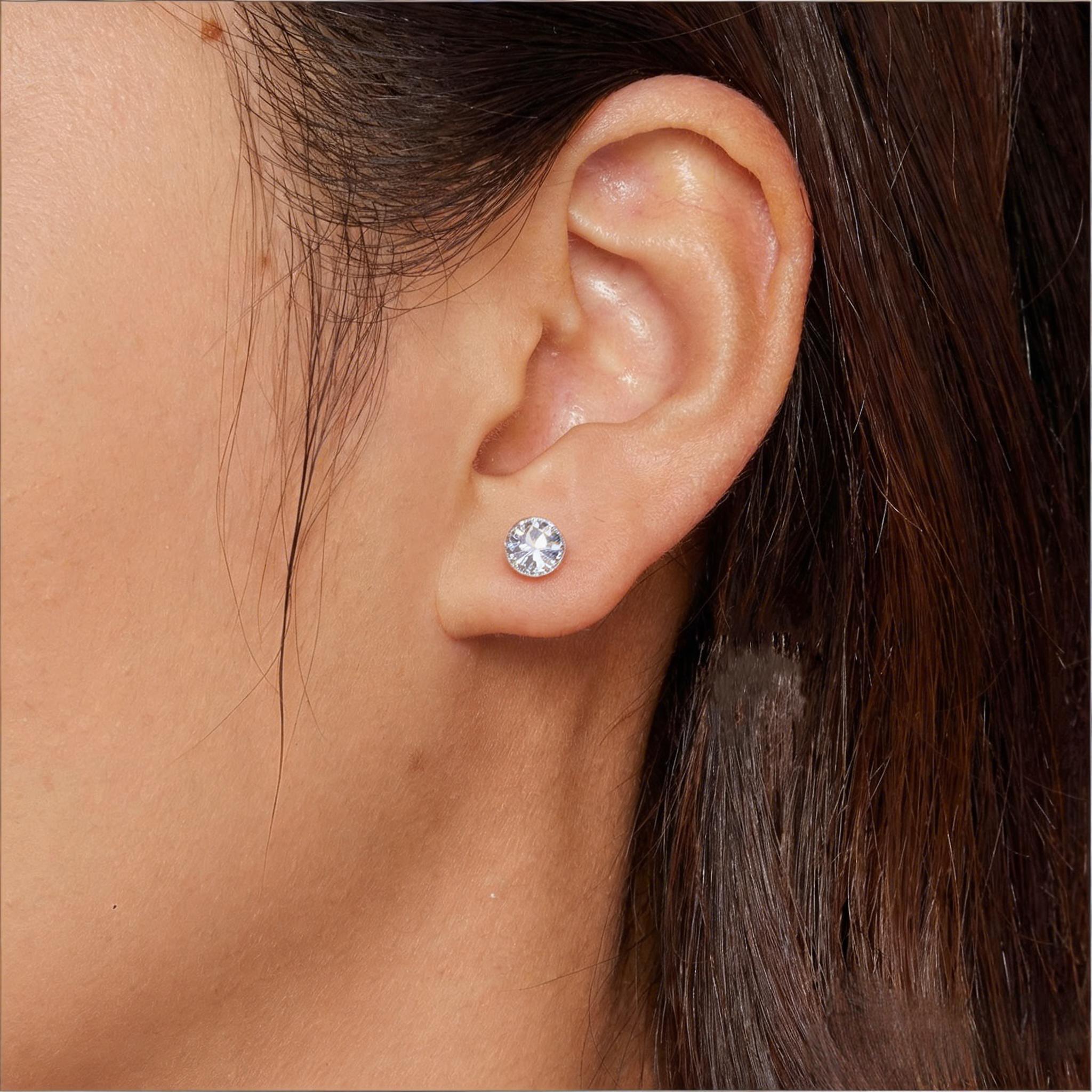 Bezel-Set Moissanite Stud Earrings | Screw-Back in Sterling Silver