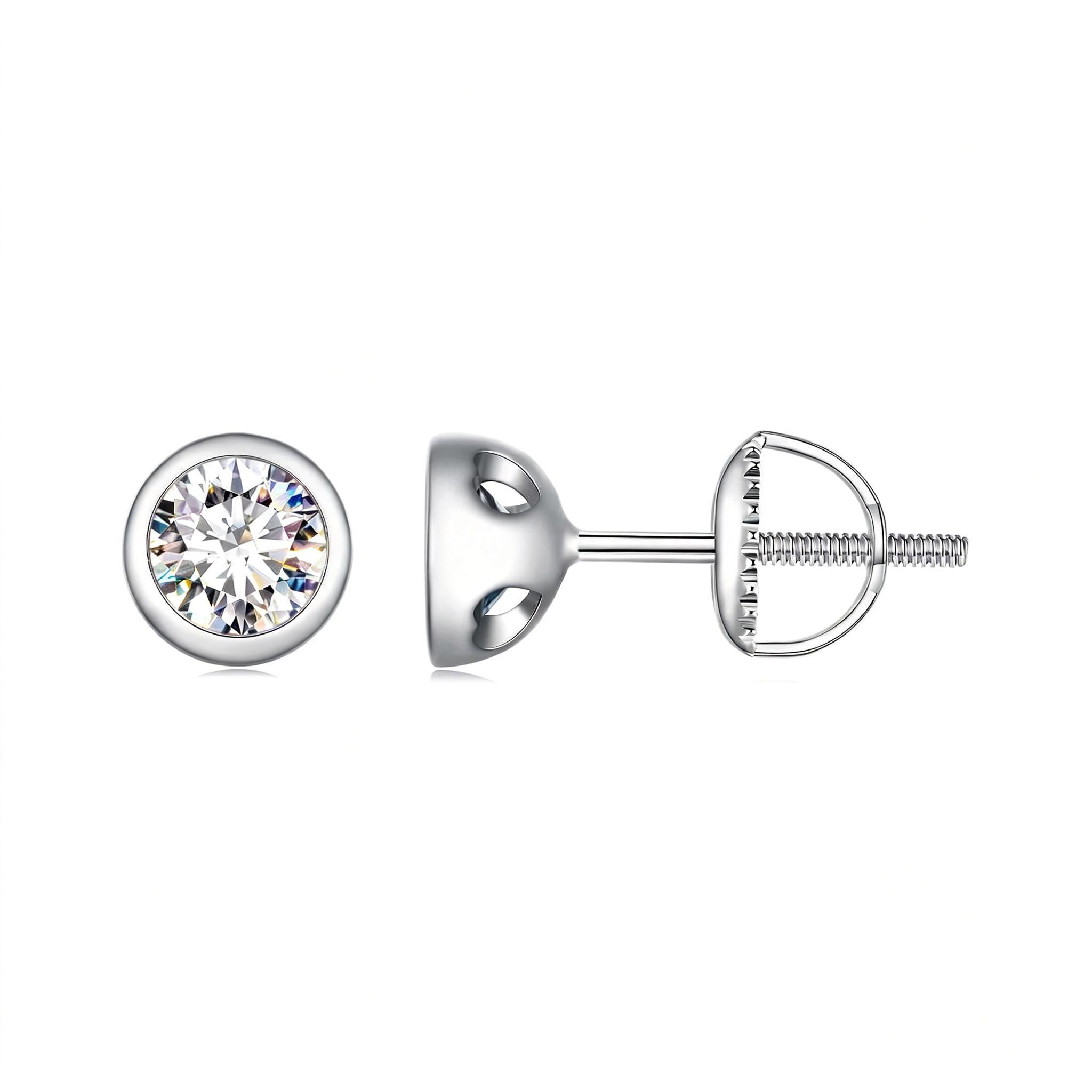 Bezel-Set Moissanite Stud Earrings | Screw-Back in Sterling Silver