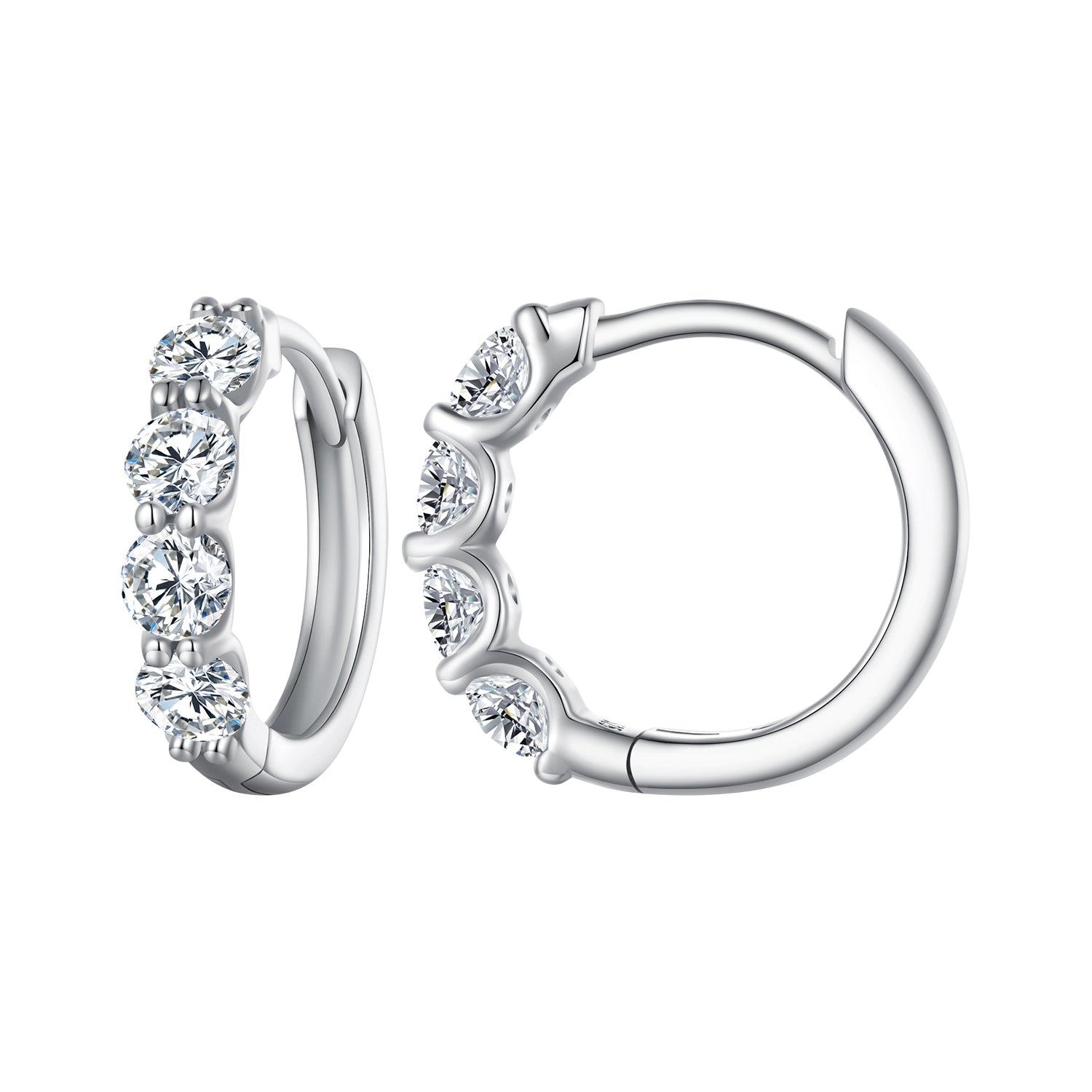 Sparkling Four-Stone Moissanite Hoop Earrings | Hinged in Sterling Silver