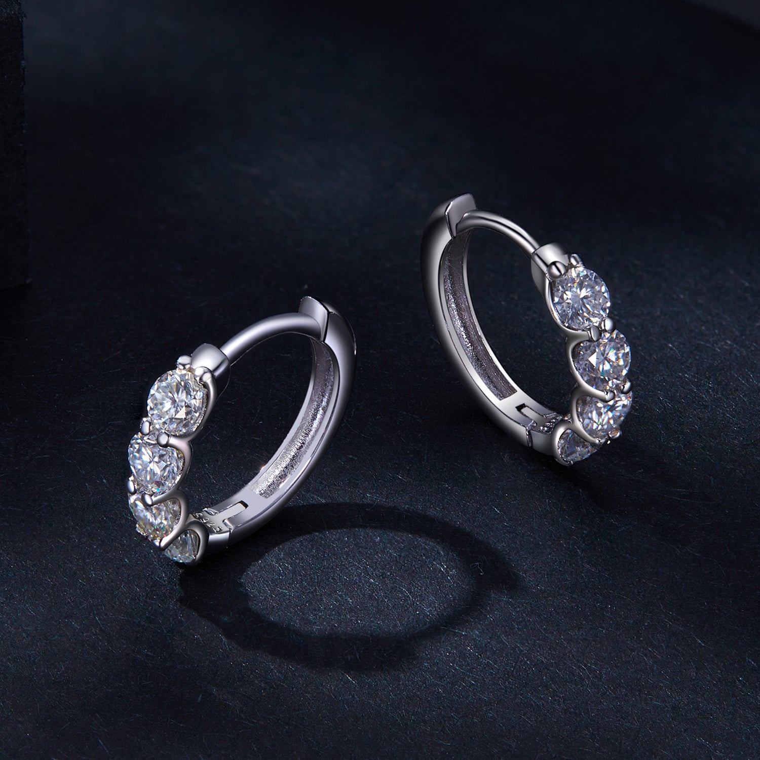 Sparkling Four-Stone Moissanite Hoop Earrings | Hinged in Sterling Silver