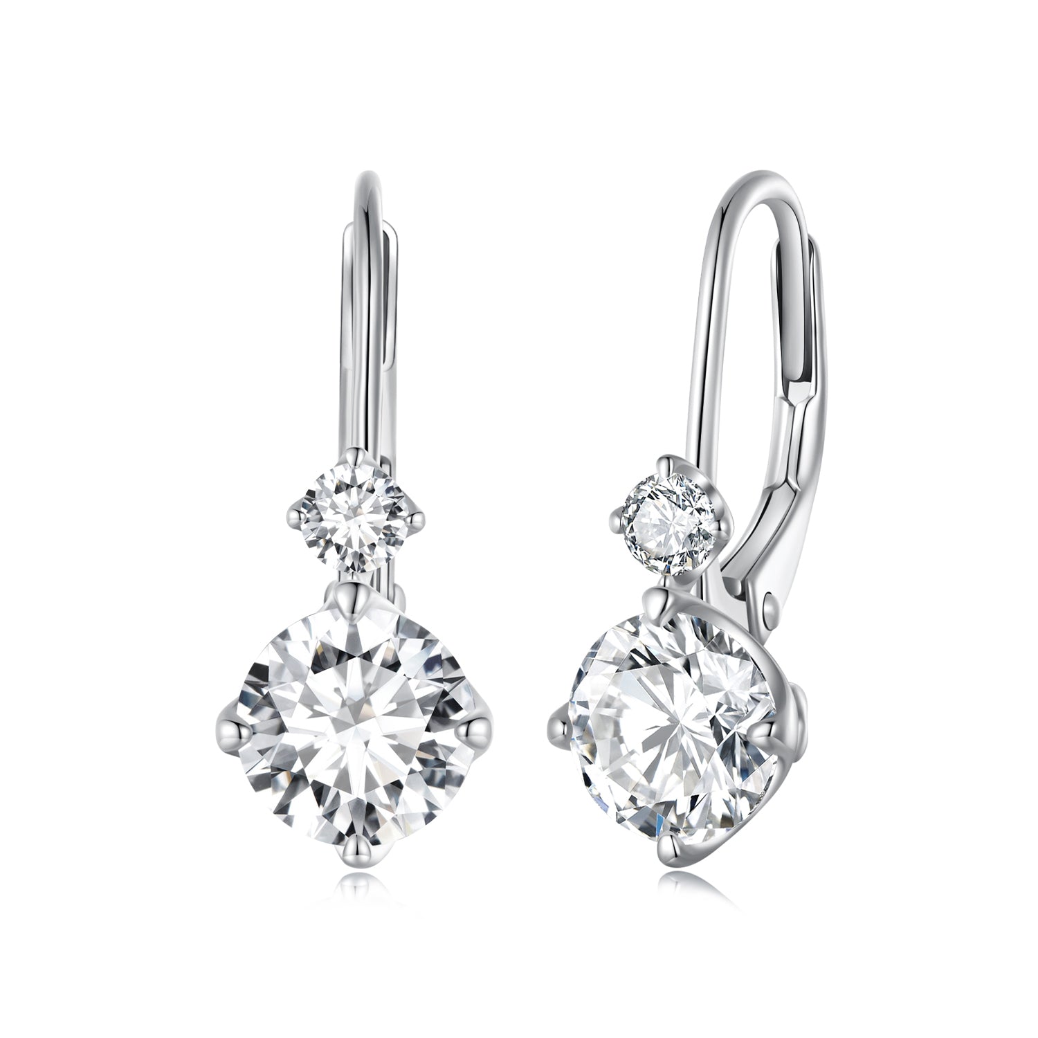Elegant Two-Stone Drop Moissanite Earrings | Leverback in Sterling Silver