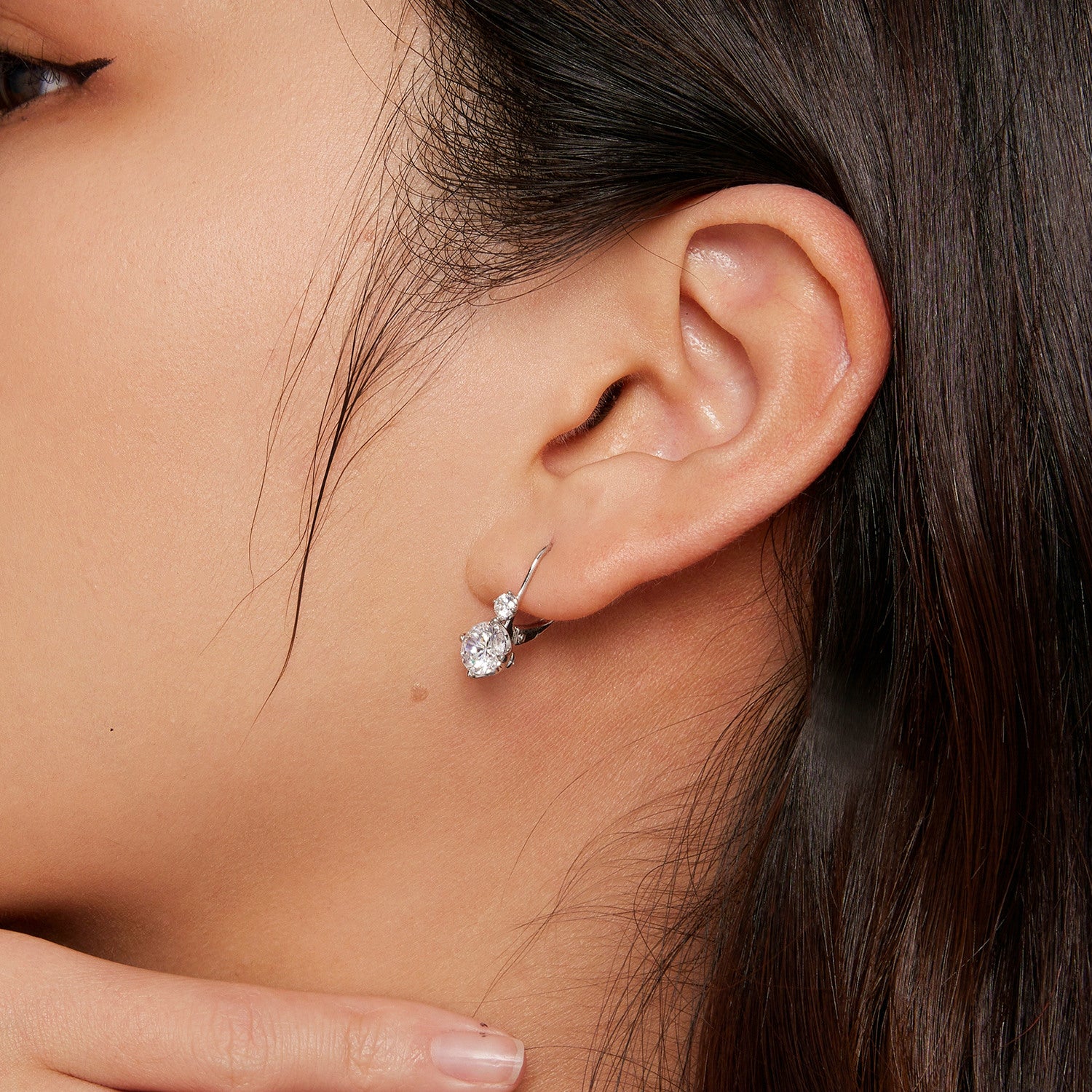 Elegant Two-Stone Drop Moissanite Earrings | Leverback in Sterling Silver