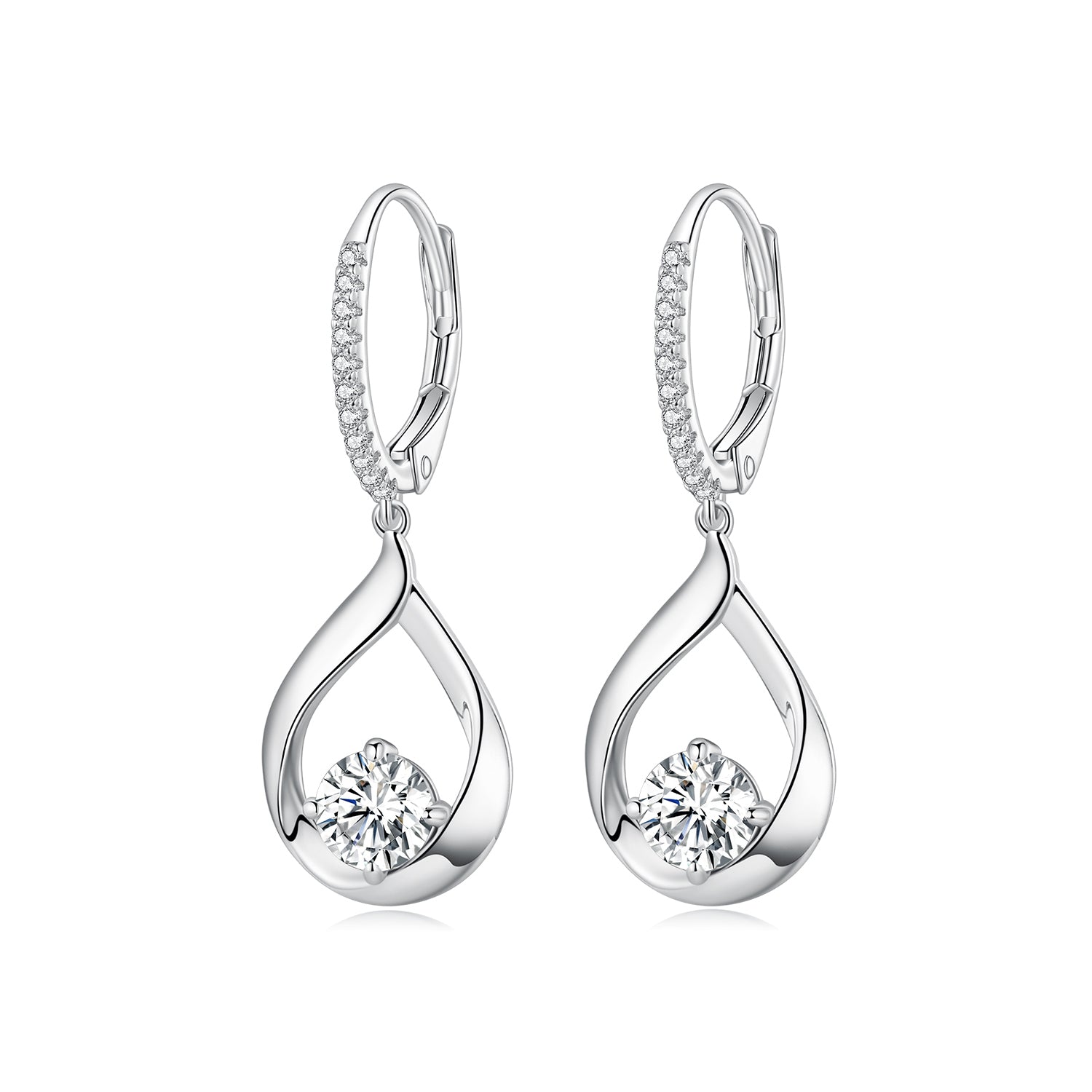 Eternal Teardrop Dancing Moissanite Drop Earrings | Leverback in Sterling Silver