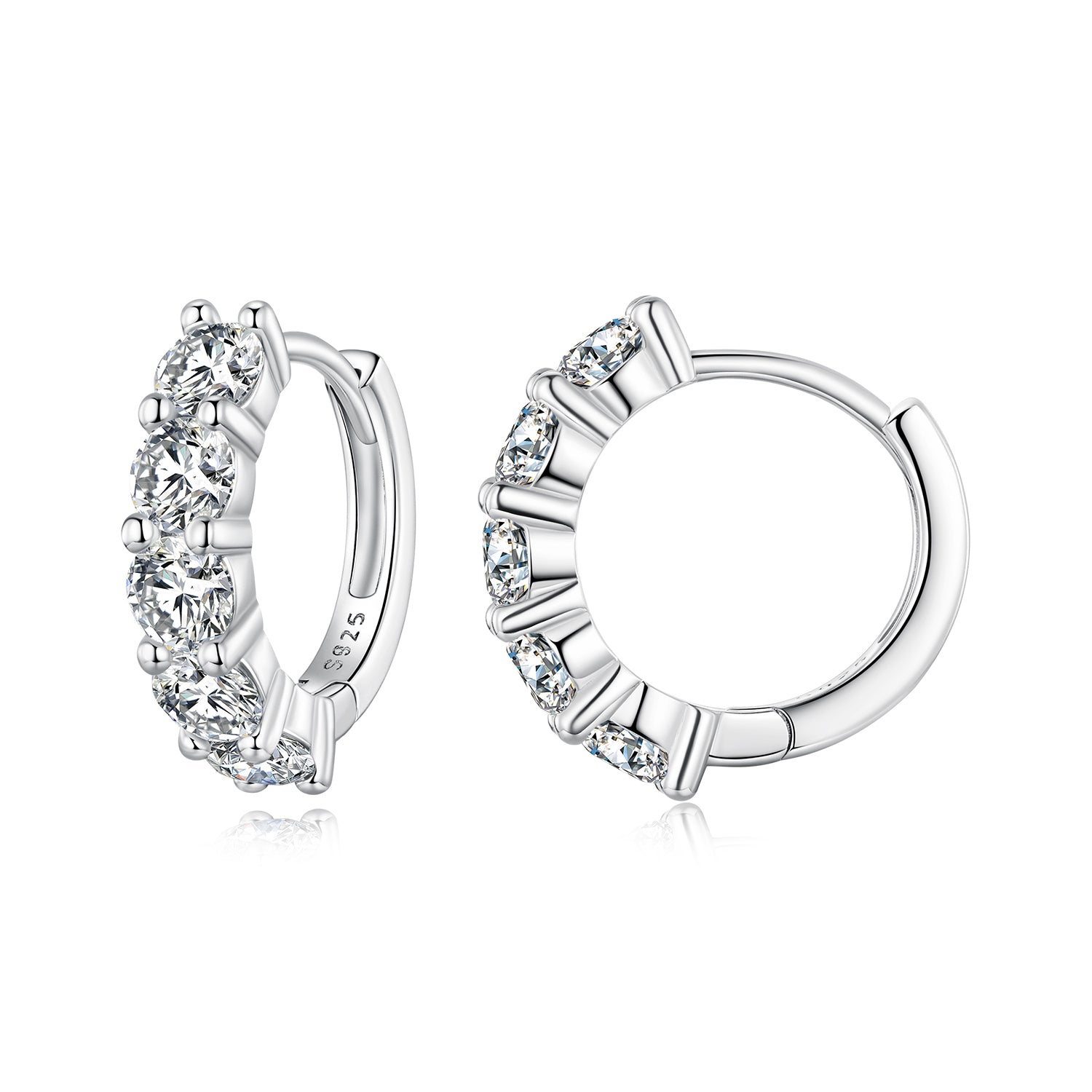 Sparkling Five-Stone Moissanite Hoop Earrings | Hinged Hoops in Sterling Silver