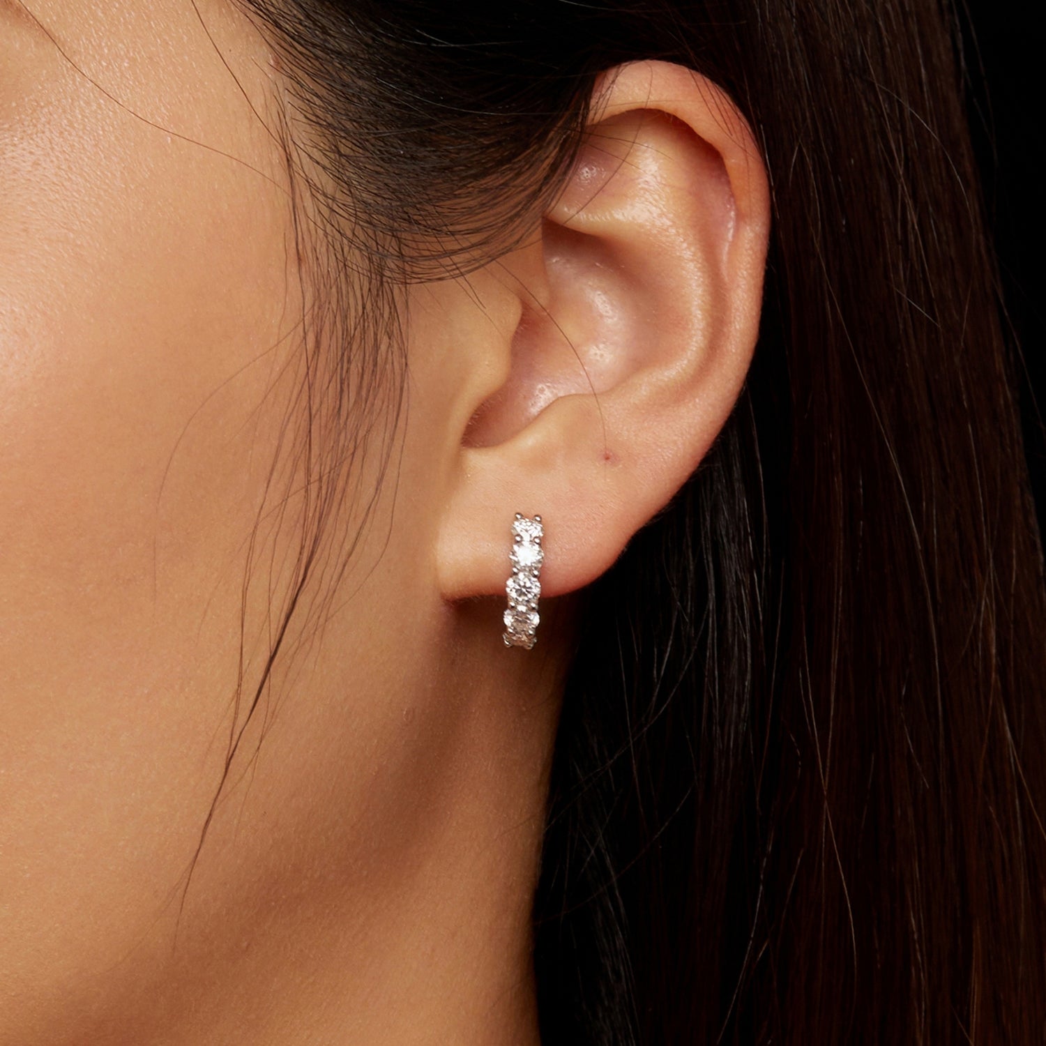 Sparkling Five-Stone Moissanite Hoop Earrings | Hinged Hoops in Sterling Silver