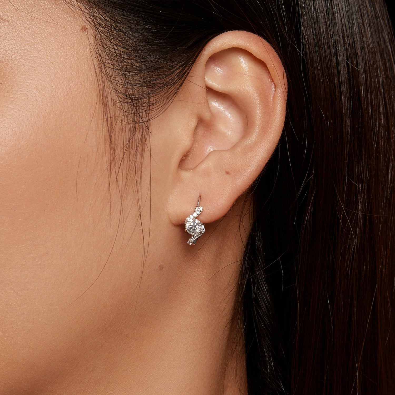 Elegant Twist Moissanite Hoop Earrings | Leverback in Sterling Silver