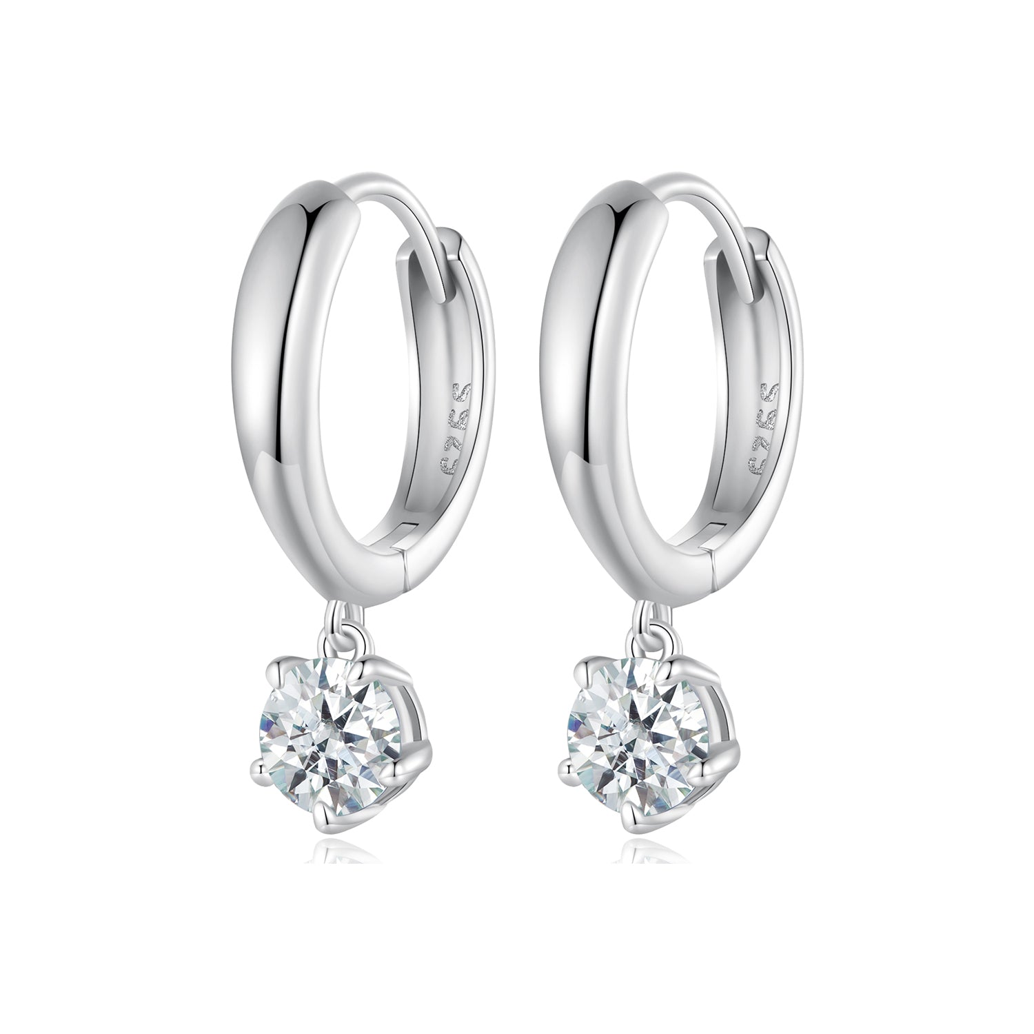Graceful Drop Solitaire Moissanite Hoop Earrings | Sterling Silver