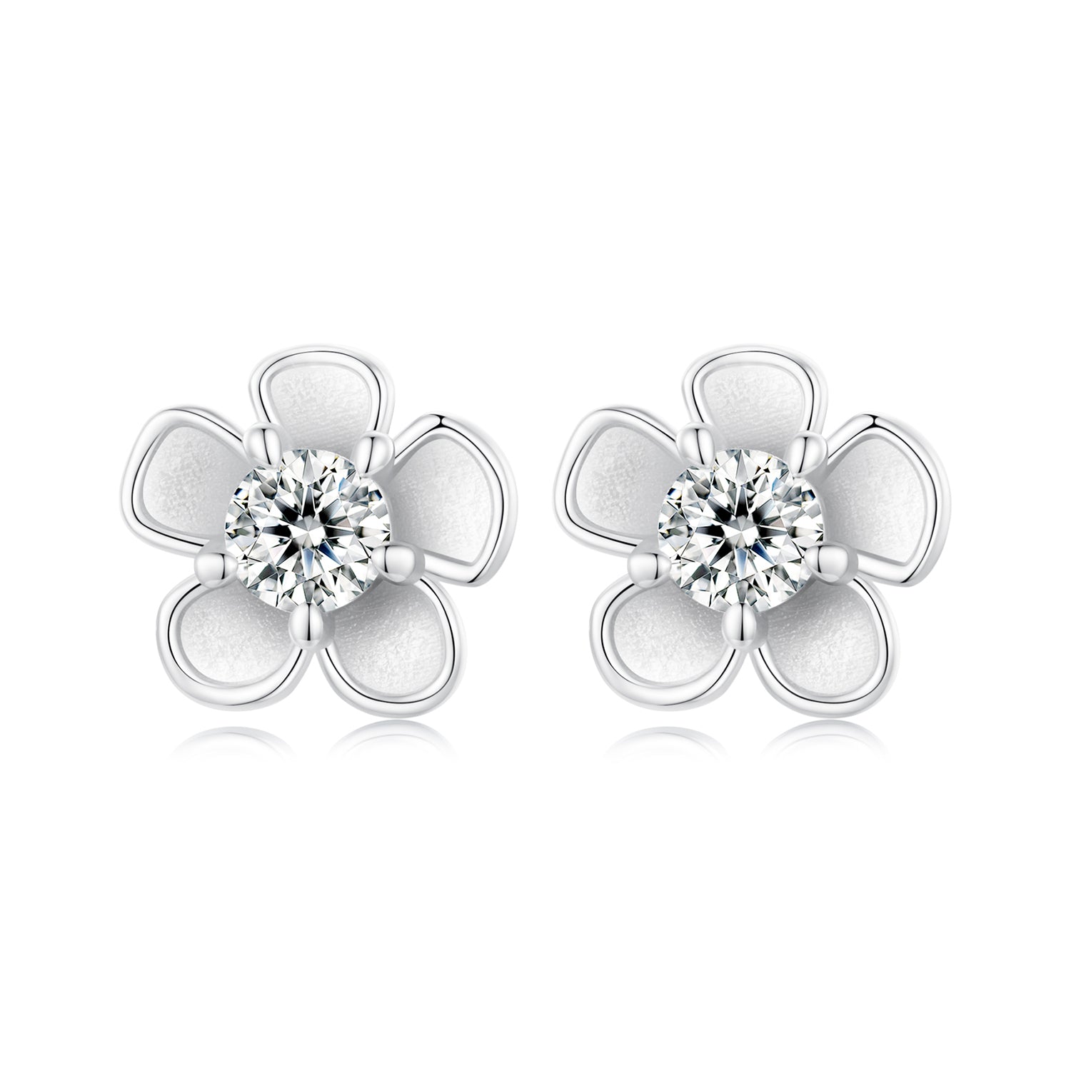 Cherry Blossom Moissanite Stud Earrings | Sterling Silver