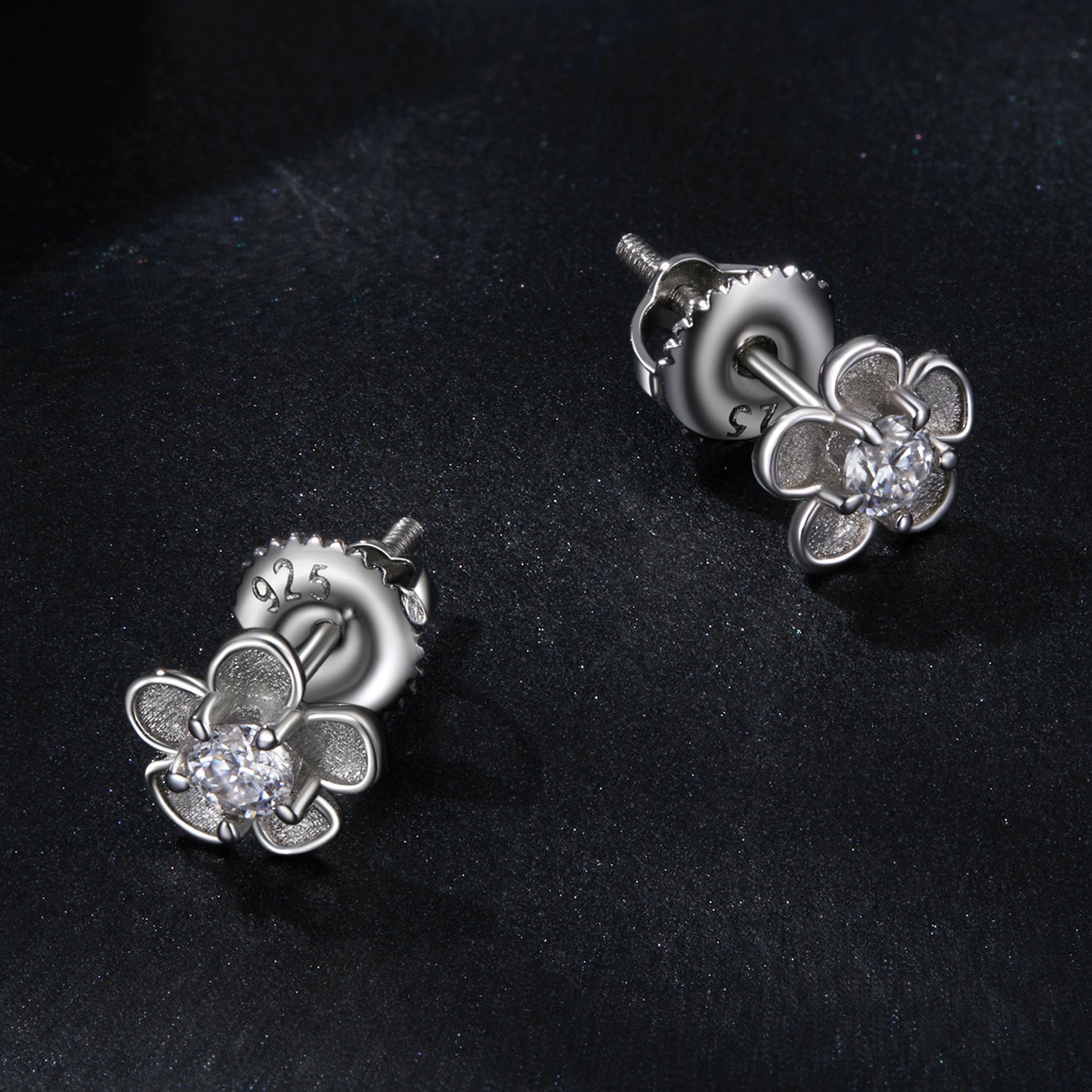 Cherry Blossom Moissanite Stud Earrings | Sterling Silver