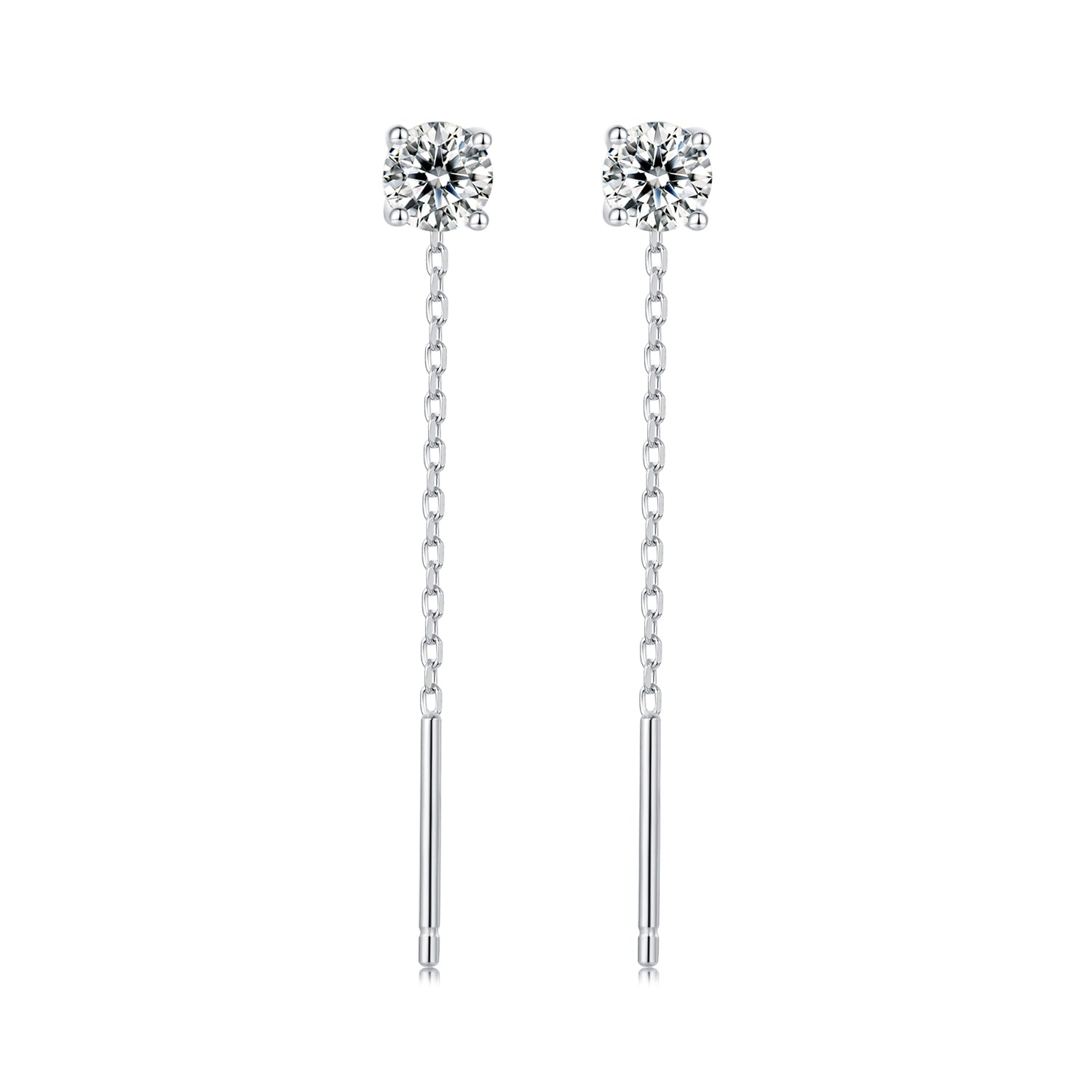 Round Moissanite Threader Earrings | Sterling Silver