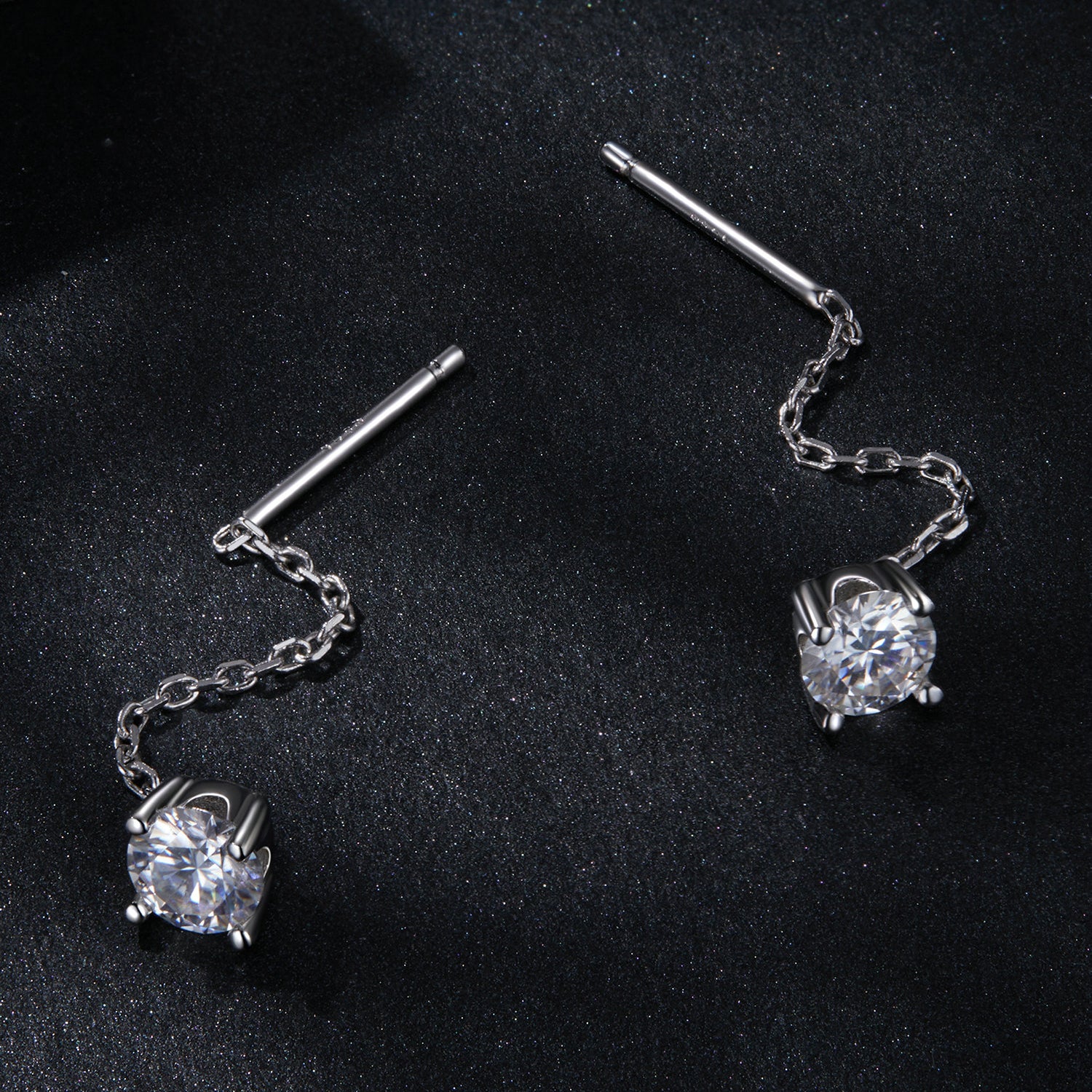 Round Moissanite Threader Earrings | Sterling Silver