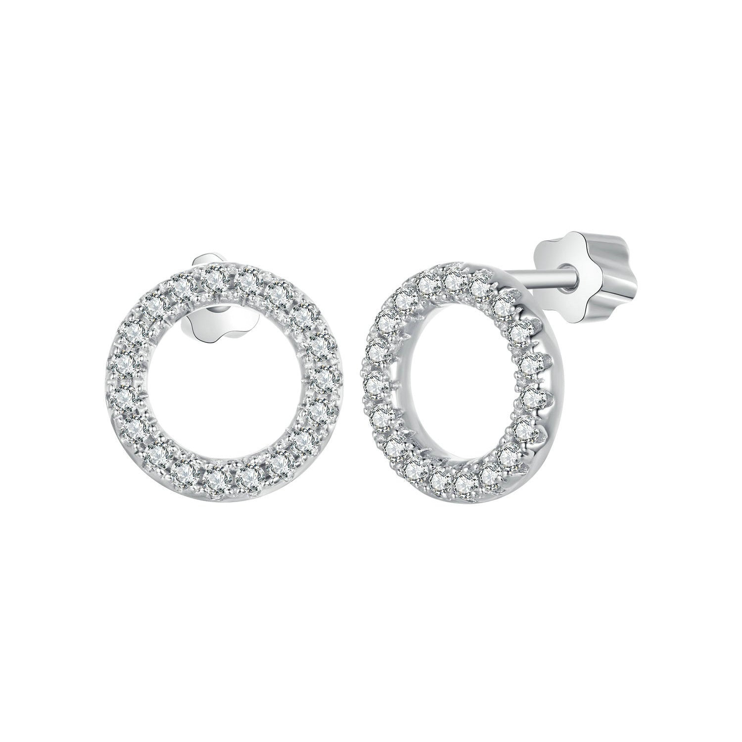 Pavé Circle Moissanite Stud Earrings | Screw-Back in Sterling Silver